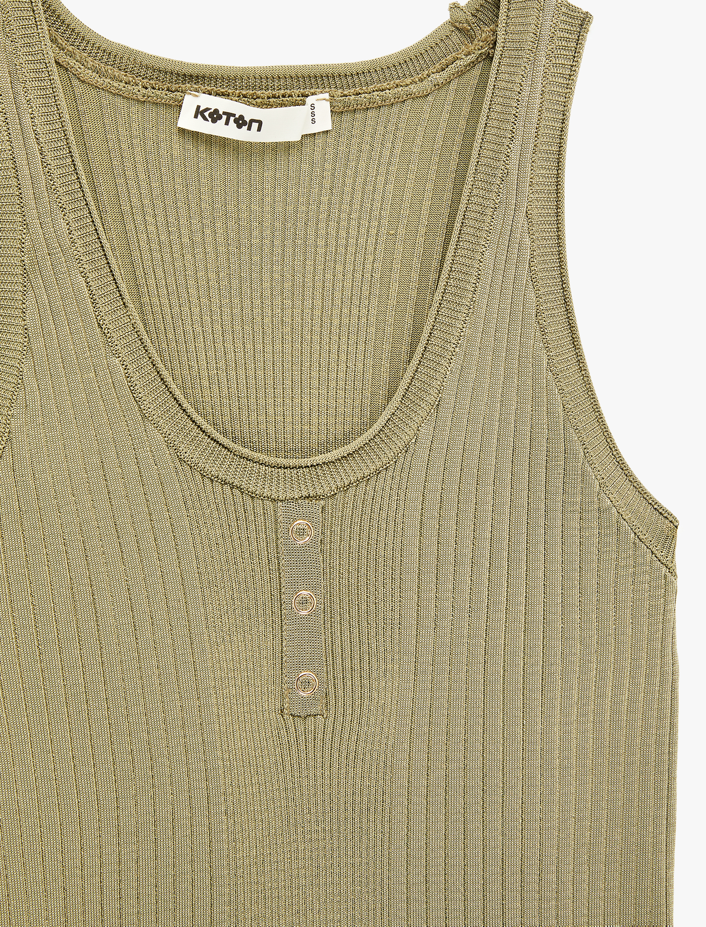   Süs Düğmeli U Yaka Viskon Triko Atlet