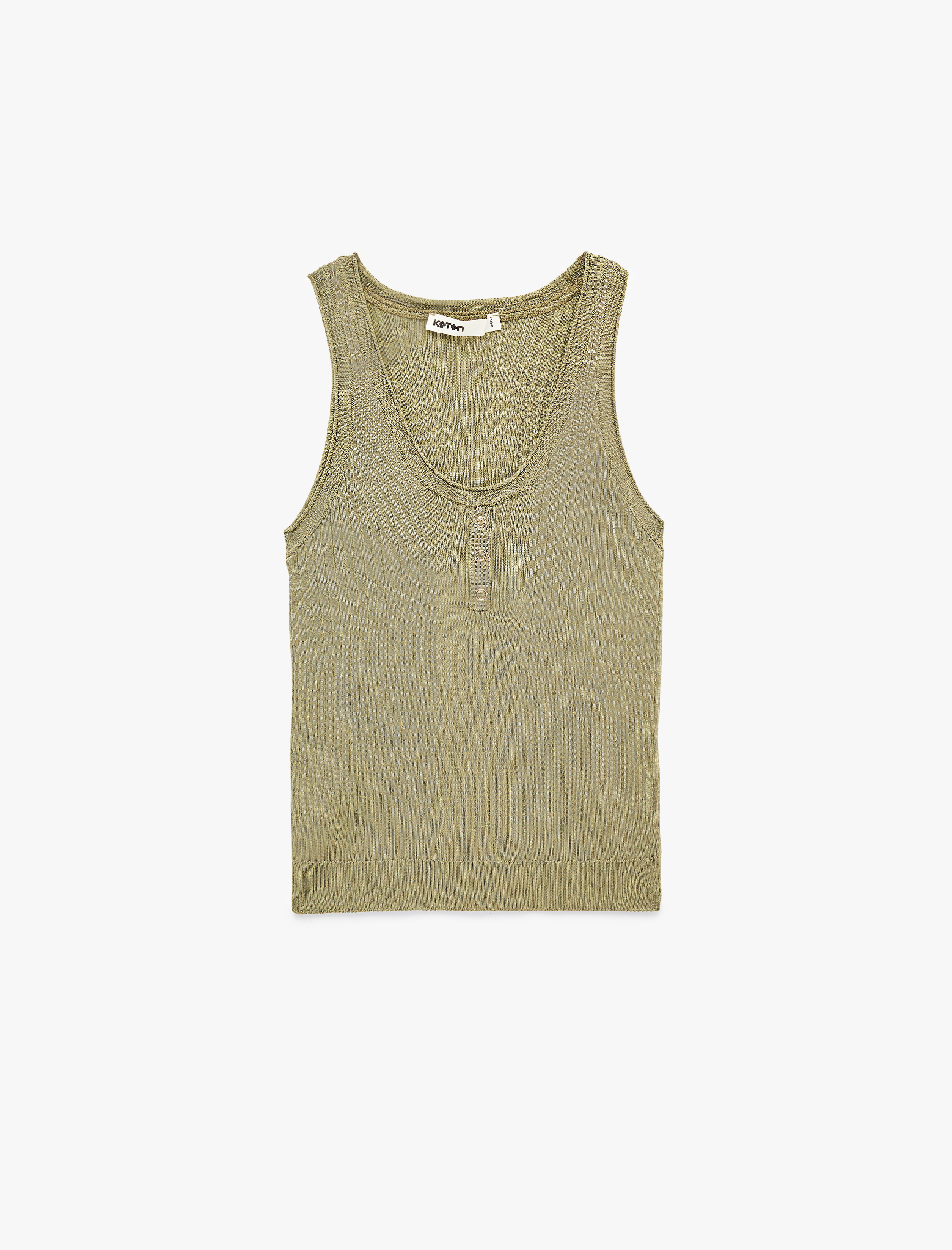   Süs Düğmeli U Yaka Viskon Triko Atlet