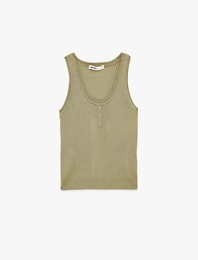 Süs Düğmeli U Yaka Viskon Triko Atlet