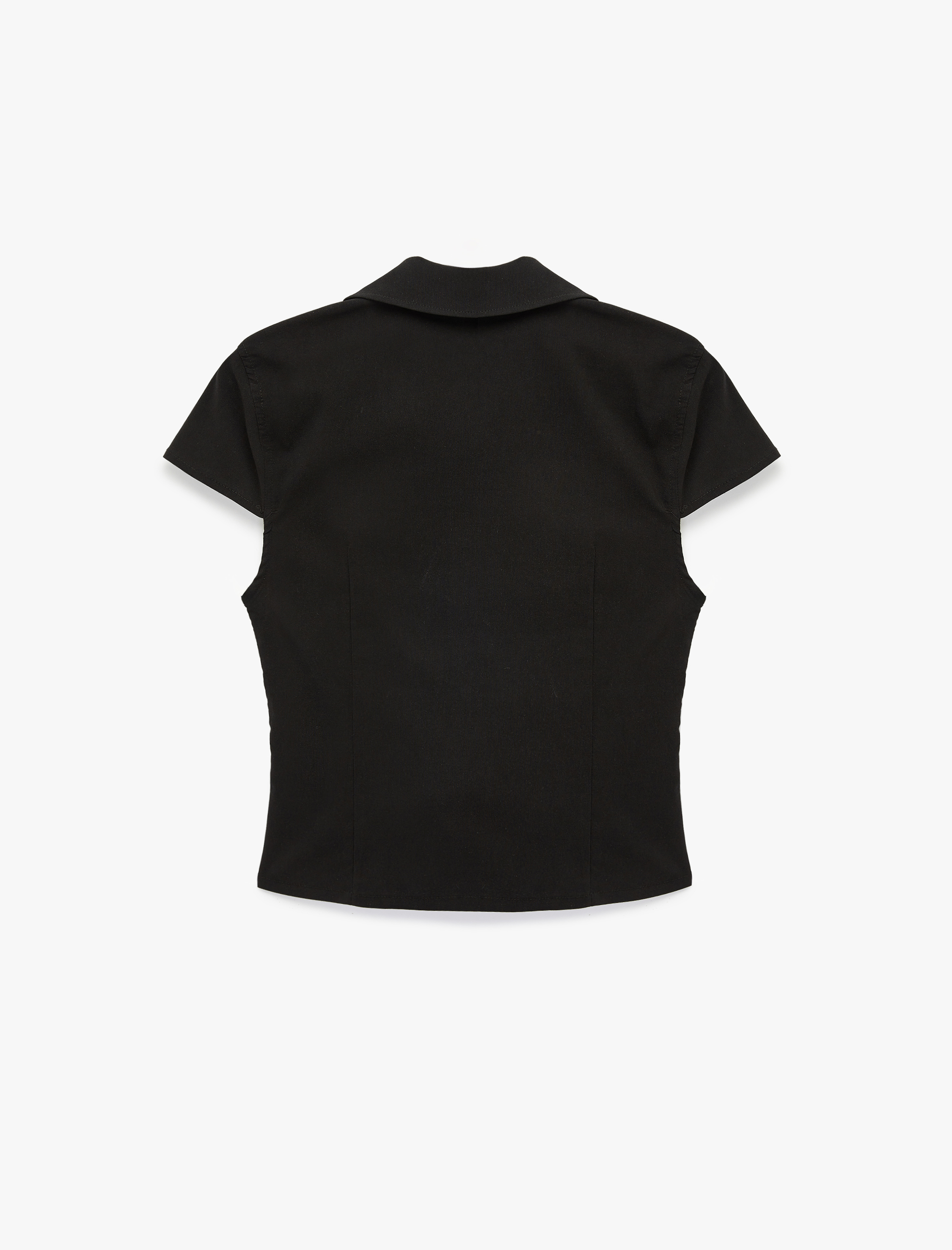   Slim Fit Kısa Kollu Klasik Yaka Fermuarlı Crop Gömlek