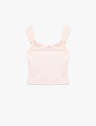 Pamuklu Slim Fit Kolsuz Kare Yaka Fiyonklu Bluz