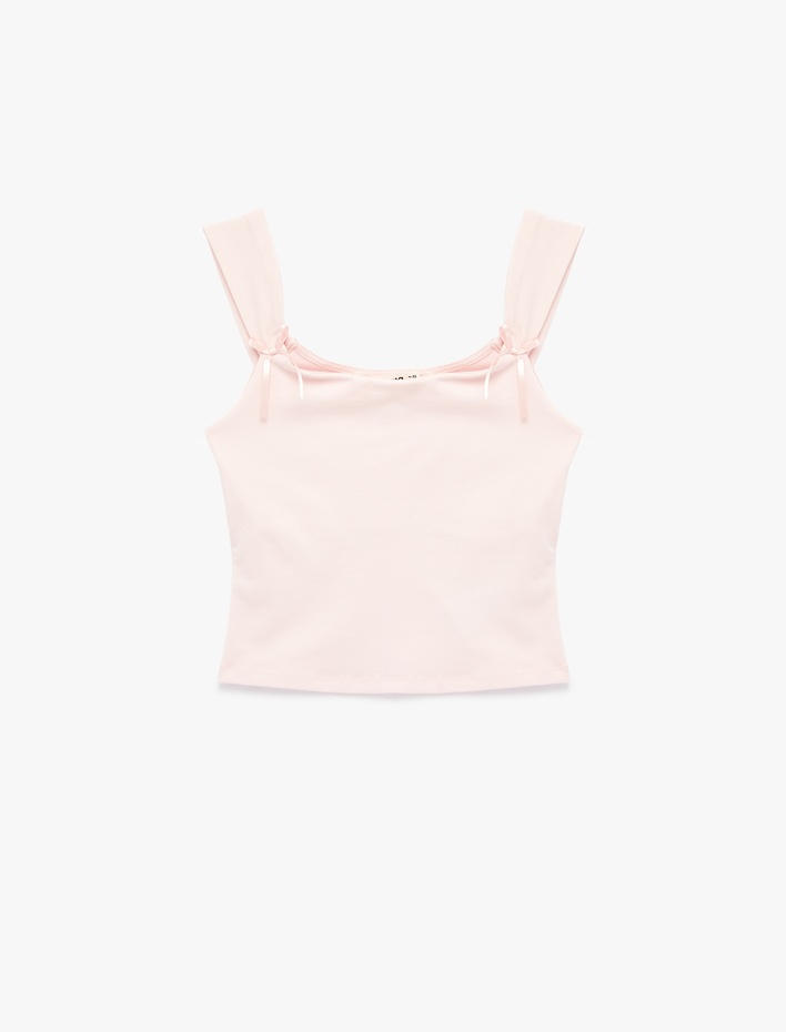  Pamuklu Slim Fit Kolsuz Kare Yaka Fiyonklu Bluz