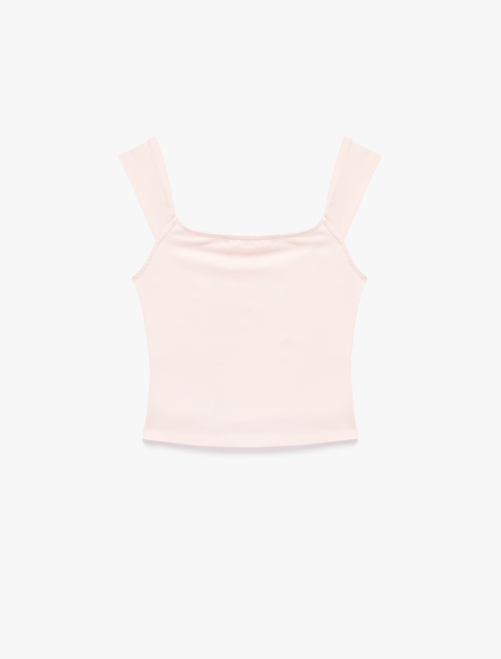  Pamuklu Slim Fit Kolsuz Kare Yaka Fiyonklu Bluz