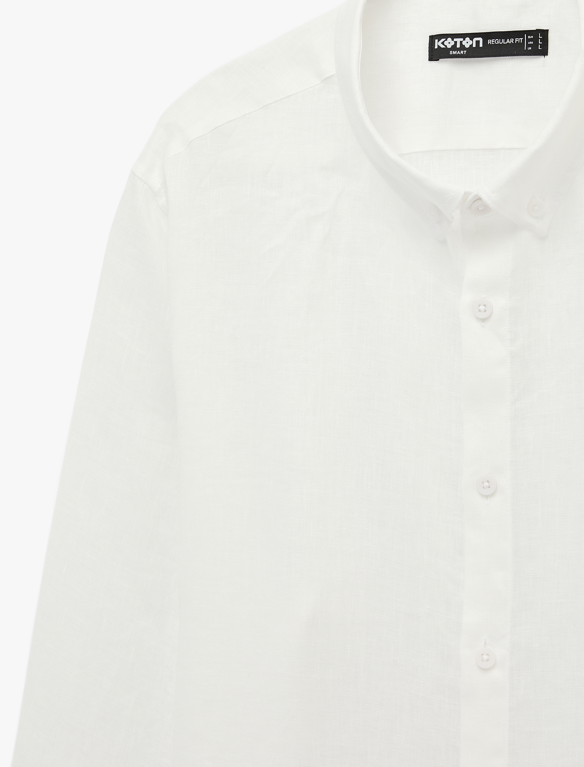   Regular Fit Düğmeli Yaka Uzun Kollu Keten Gömlek