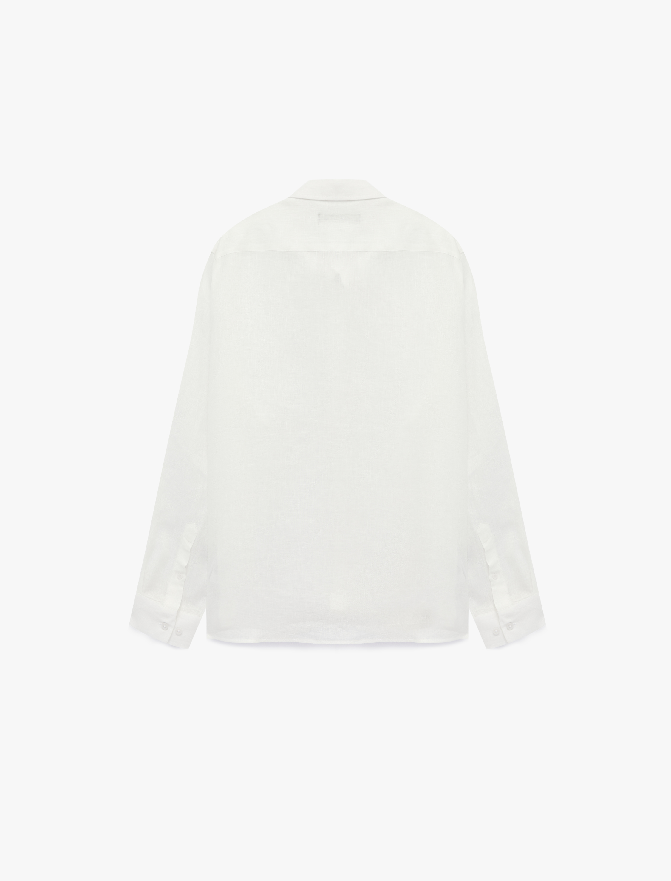   Regular Fit Düğmeli Yaka Uzun Kollu Keten Gömlek