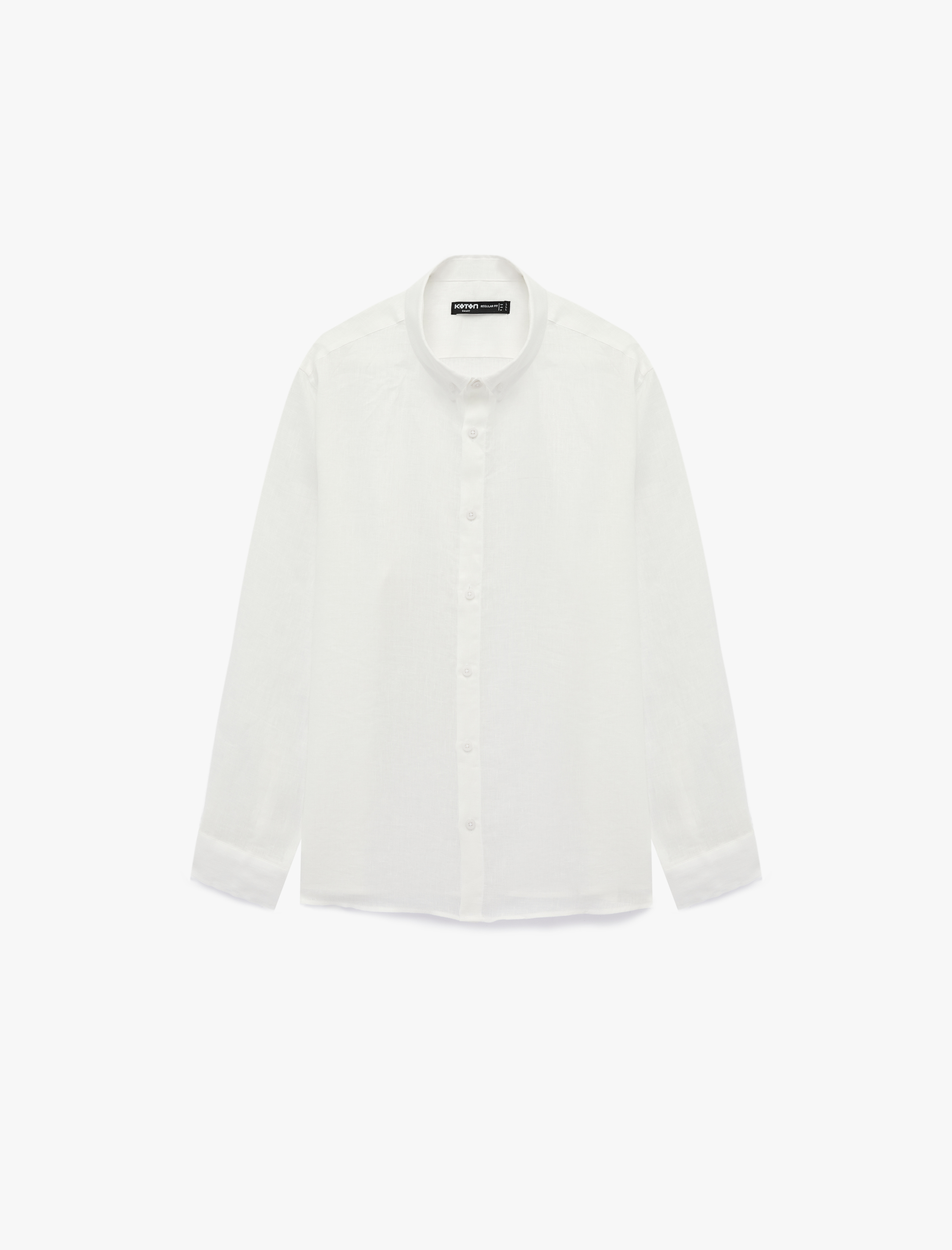   Regular Fit Düğmeli Yaka Uzun Kollu Keten Gömlek