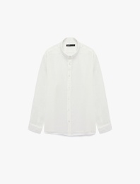 Regular Fit Düğmeli Yaka Uzun Kollu Keten Gömlek