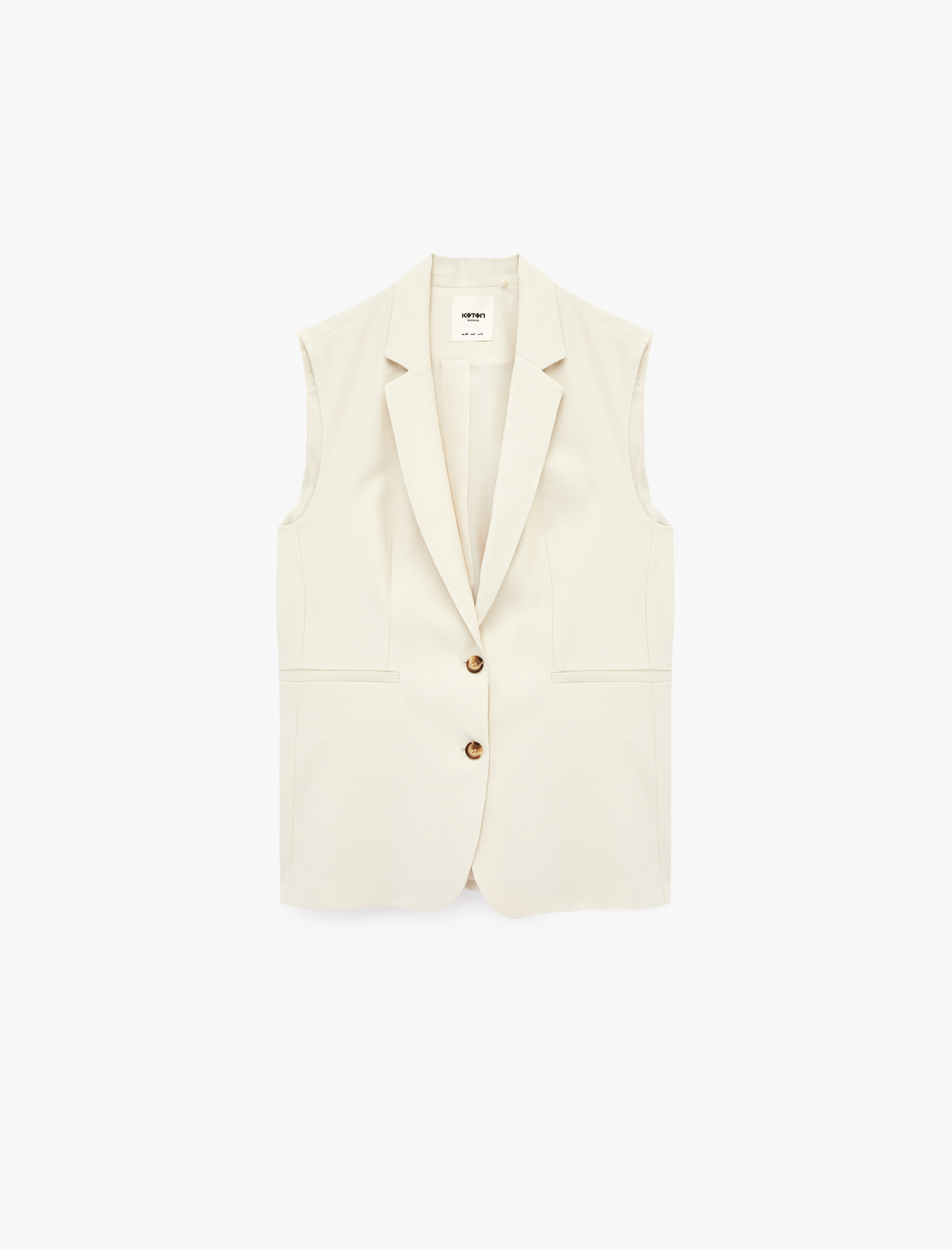   Geniş Yaka Cep Detaylı Kolsuz Düğmeli Viskon Blazer Yelek