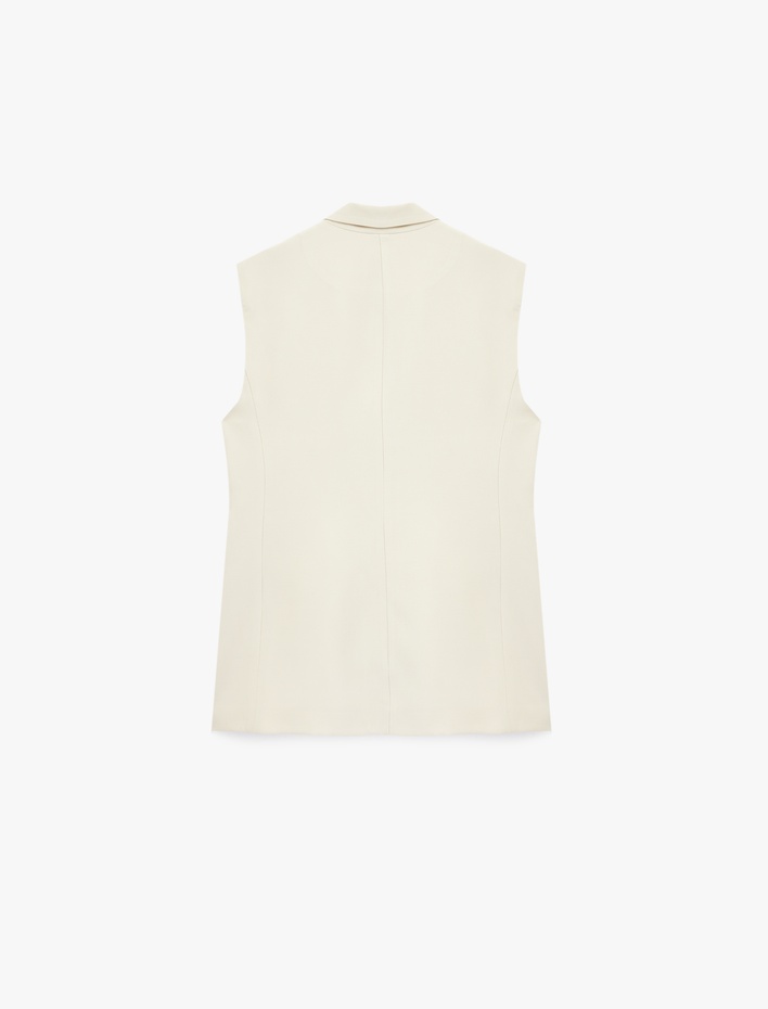  Geniş Yaka Cep Detaylı Kolsuz Düğmeli Viskon Blazer Yelek