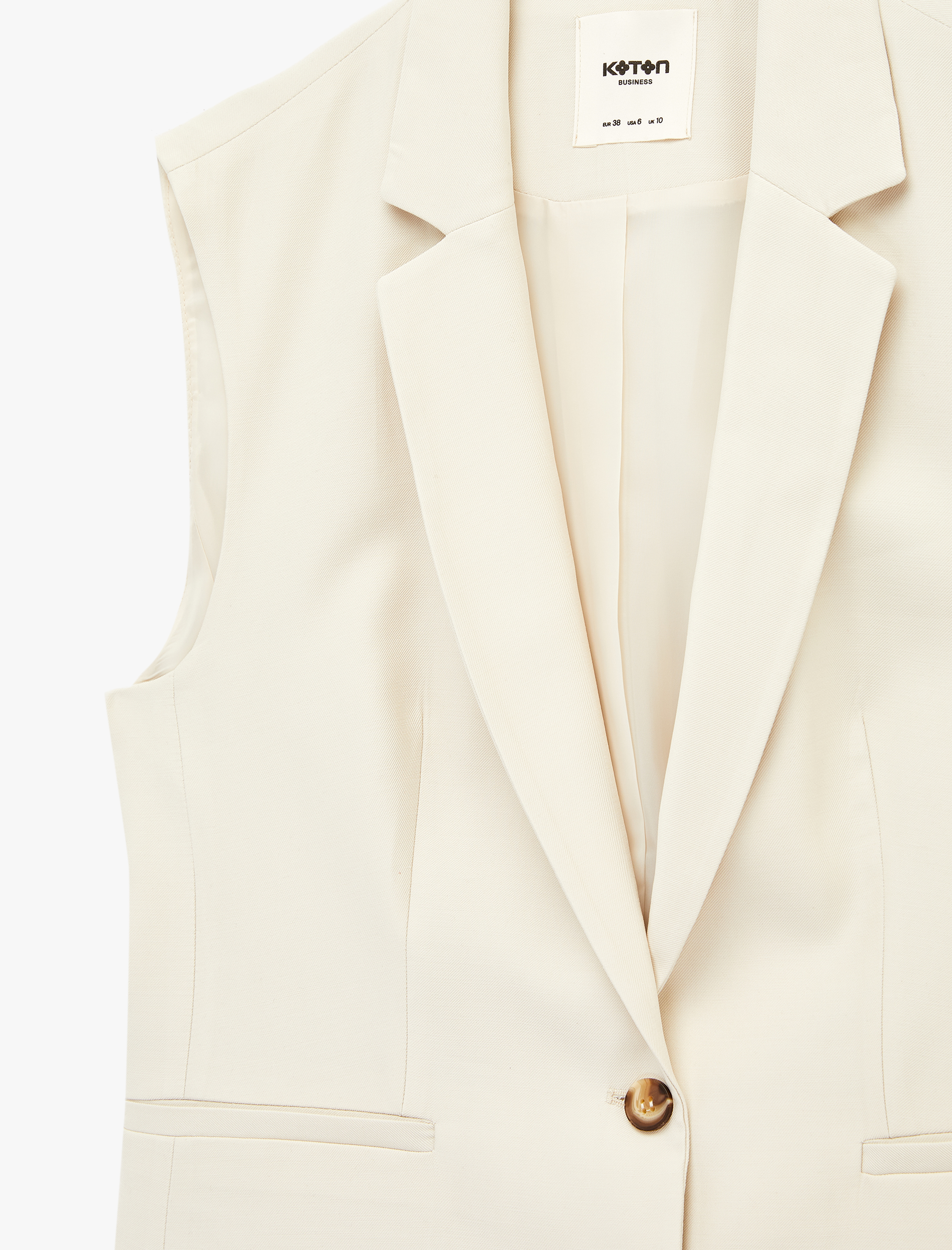   Geniş Yaka Cep Detaylı Kolsuz Düğmeli Viskon Blazer Yelek