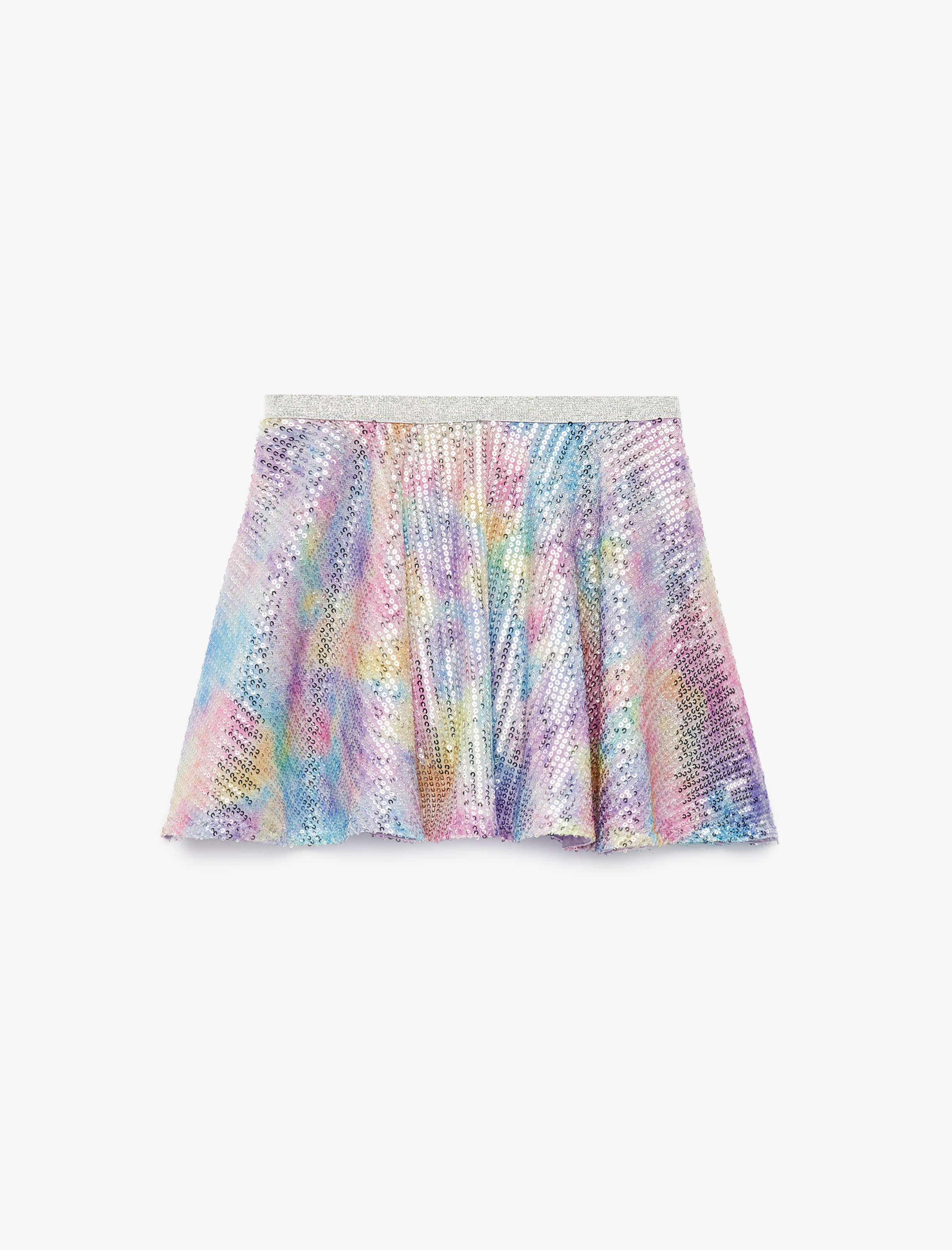  Kız Çocuk Beli Lastikli Pullu Payetli Kloş Mini Etek