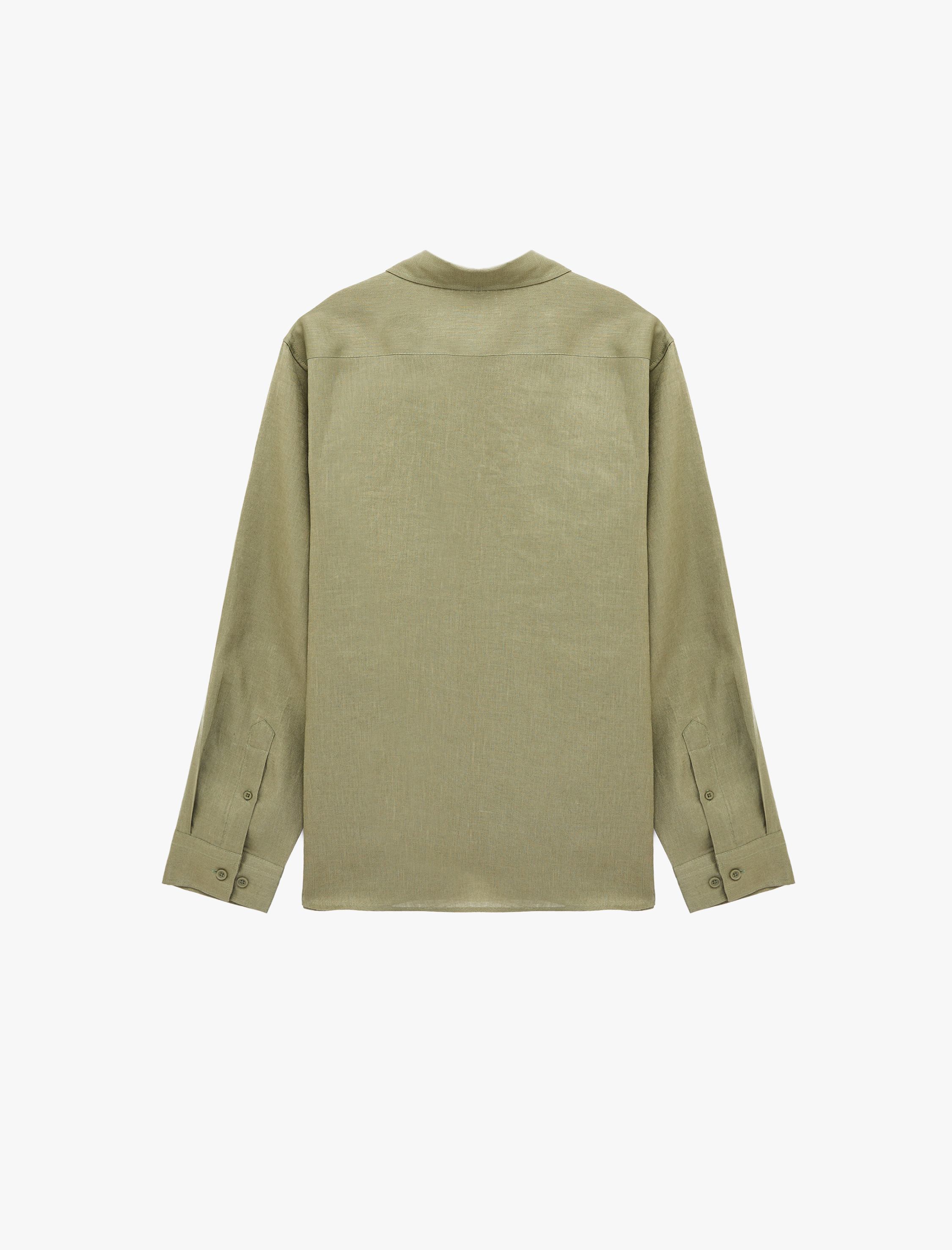   Regular Fit Düğmeli Yaka Uzun Kollu Keten Gömlek