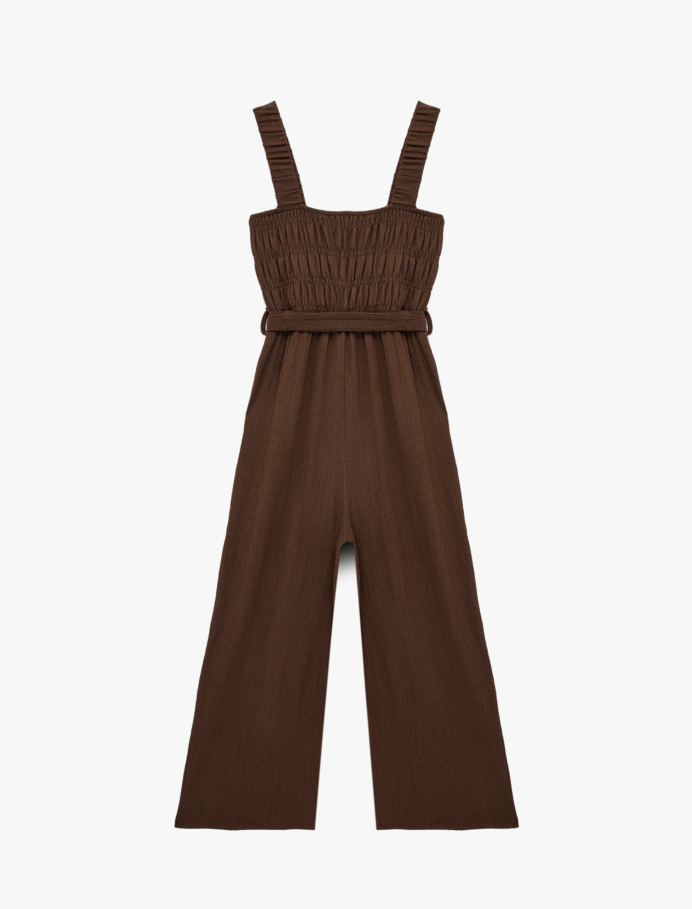   Bürümcük Kare Yaka Kolsuz Kemer Detaylı Gipeli Geniş Paça Tulum