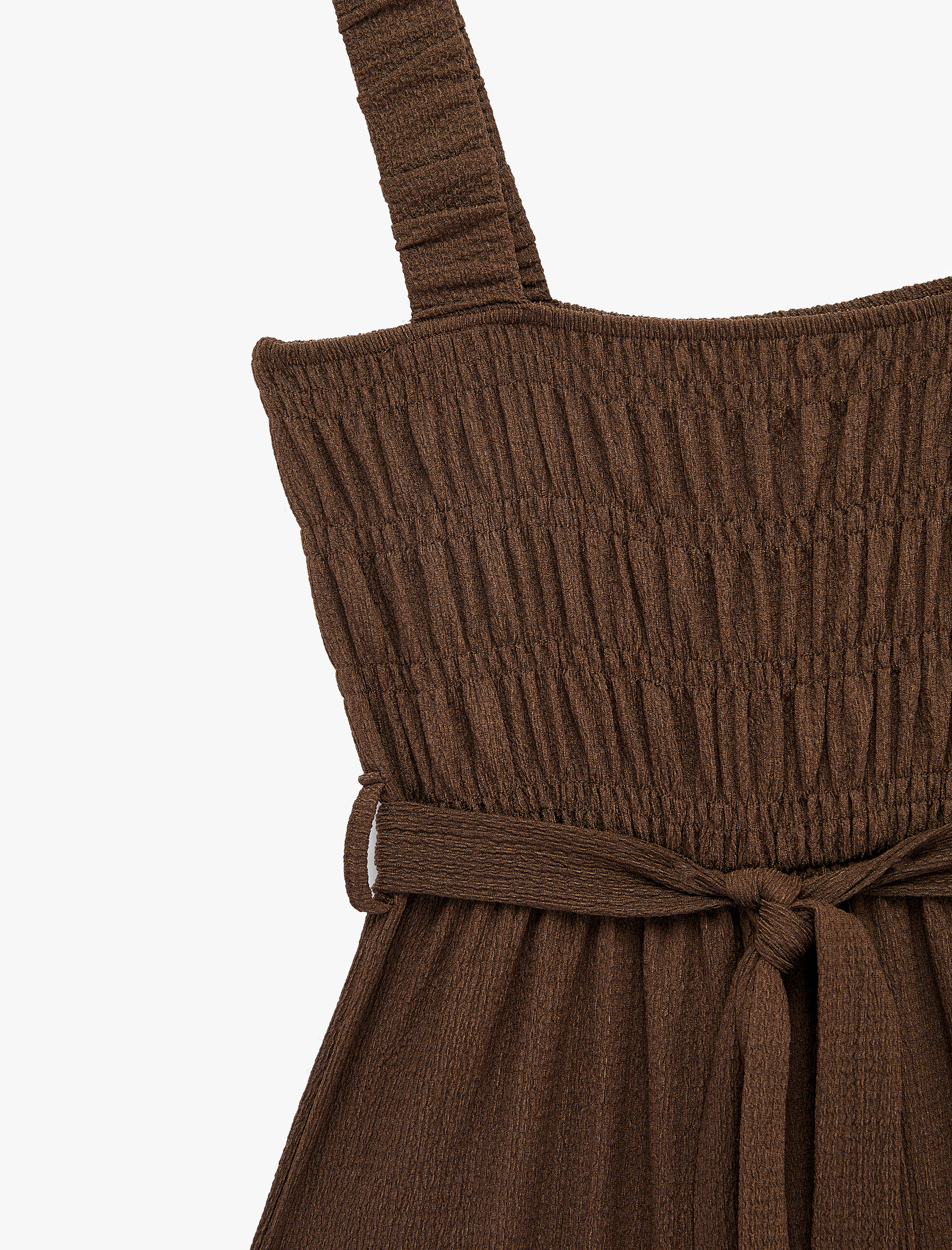   Bürümcük Kare Yaka Kolsuz Kemer Detaylı Gipeli Geniş Paça Tulum