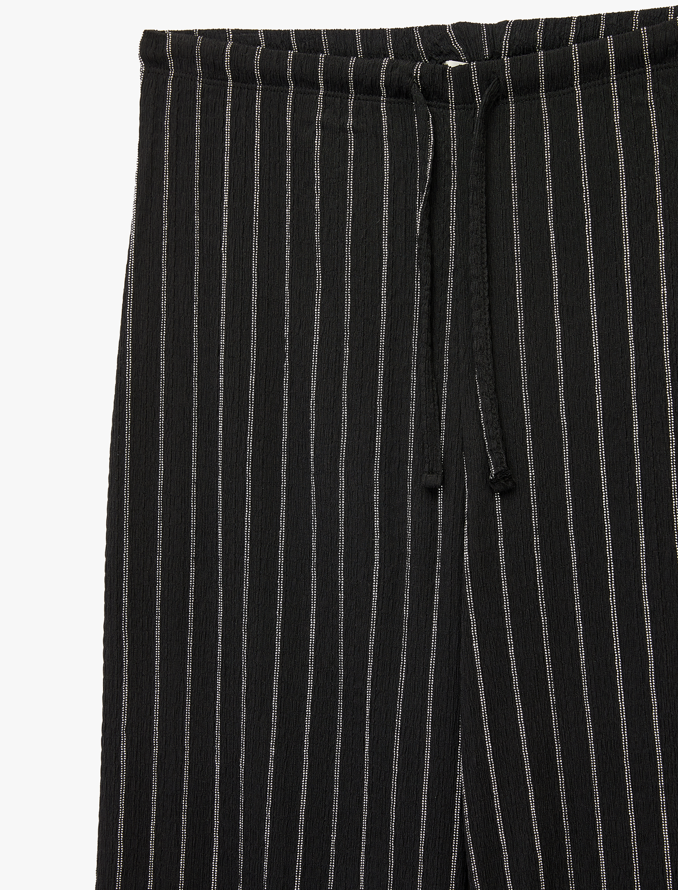   Rahat Kalıp Beli Bağcıklı Çizgili Bürümcük Kumaş Geniş Paça Pantolon