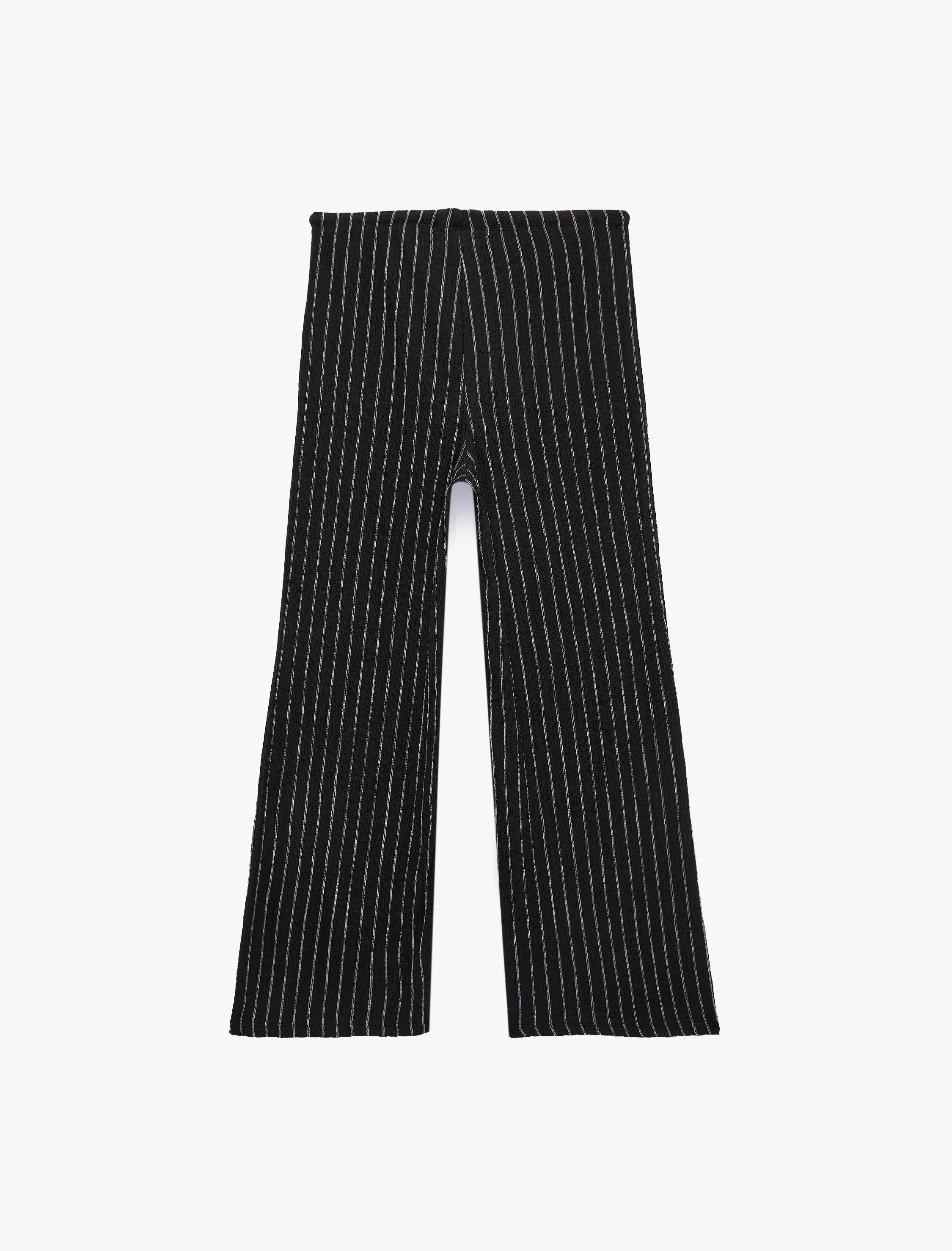   Rahat Kalıp Beli Bağcıklı Çizgili Bürümcük Kumaş Geniş Paça Pantolon