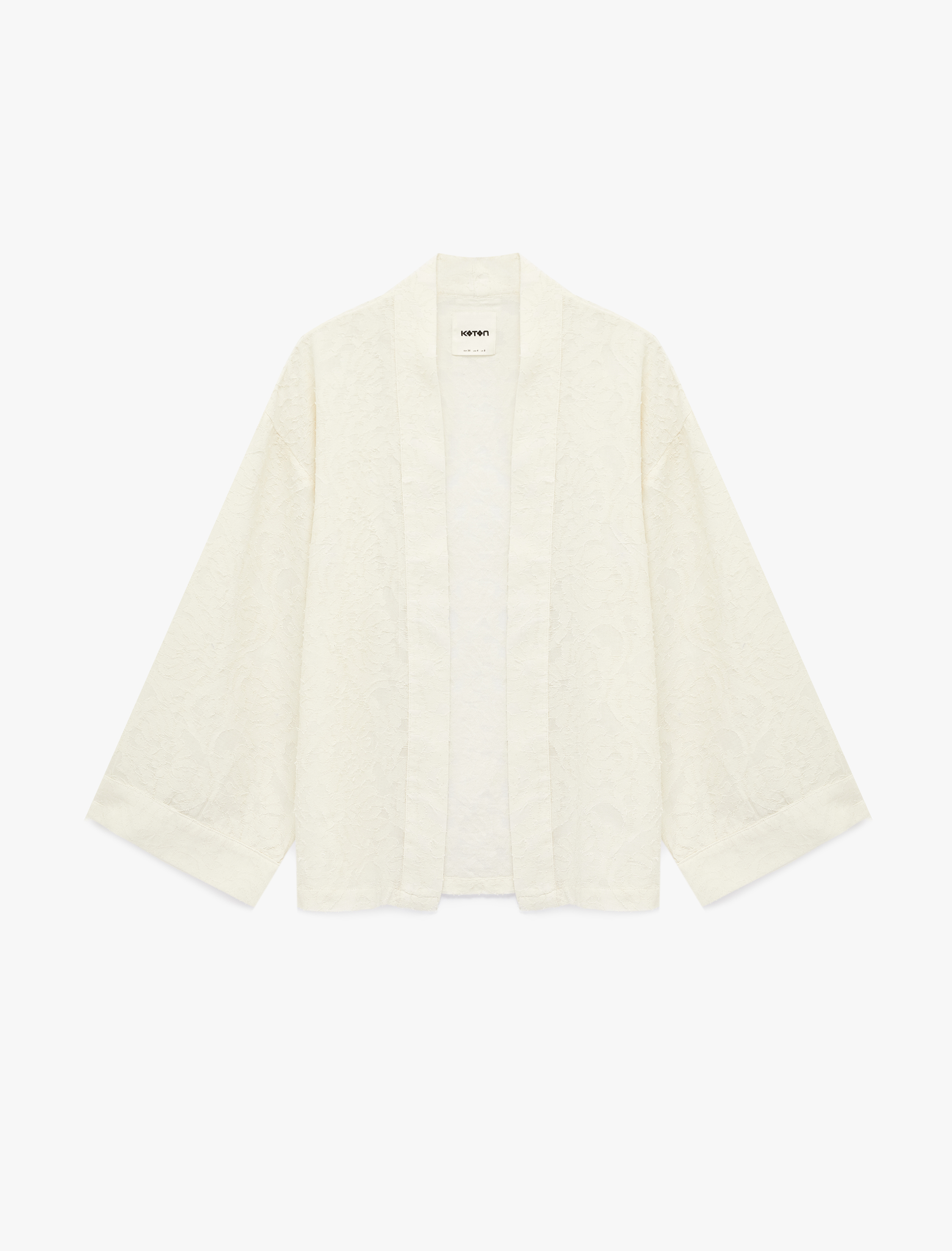   Pamuklu Uzun Kollu Floral Dokulu Oversize Kimono Ceket