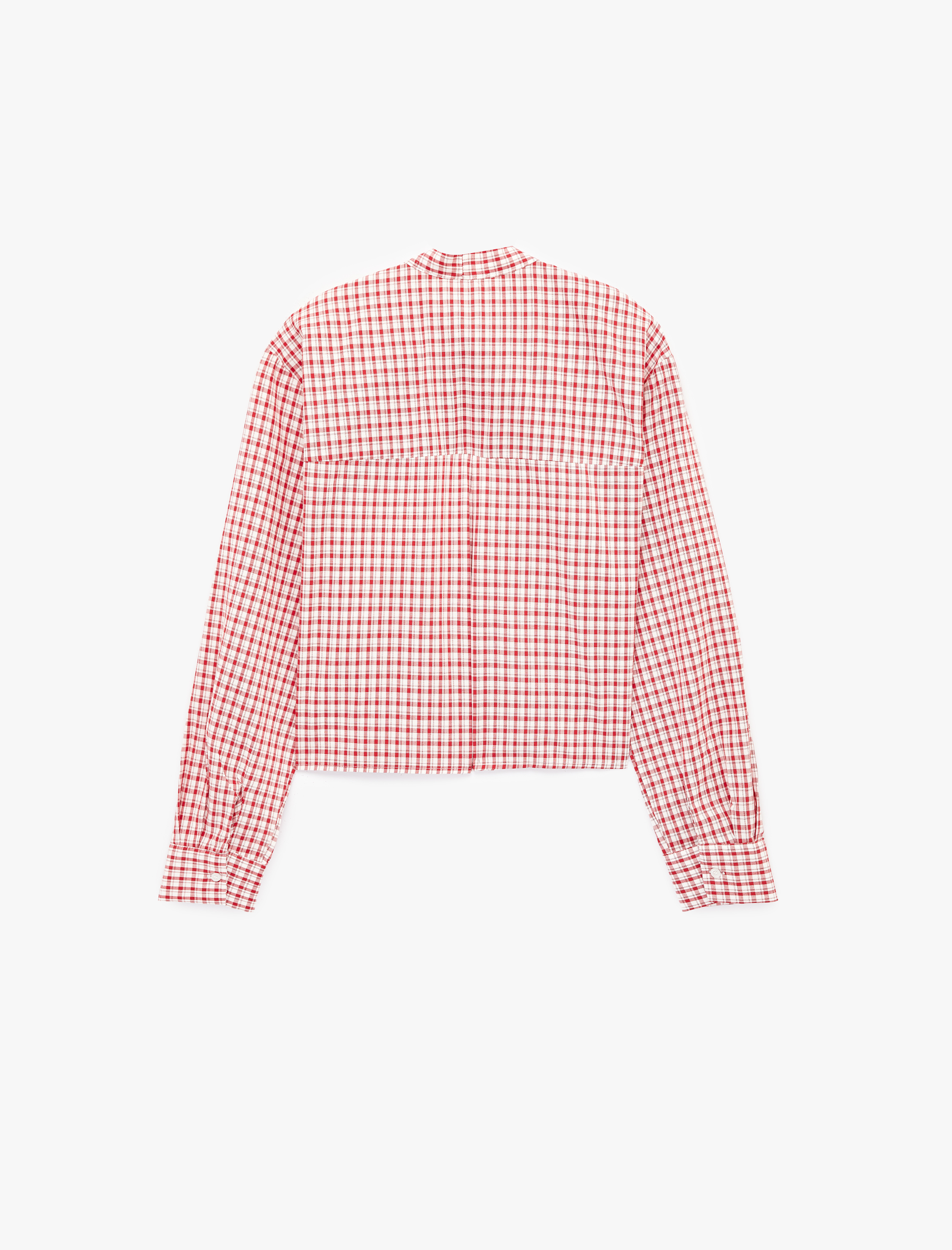   Bağlama Detaylı Kareli Uzun Kollu Fiyonklu Poplin Gömlek