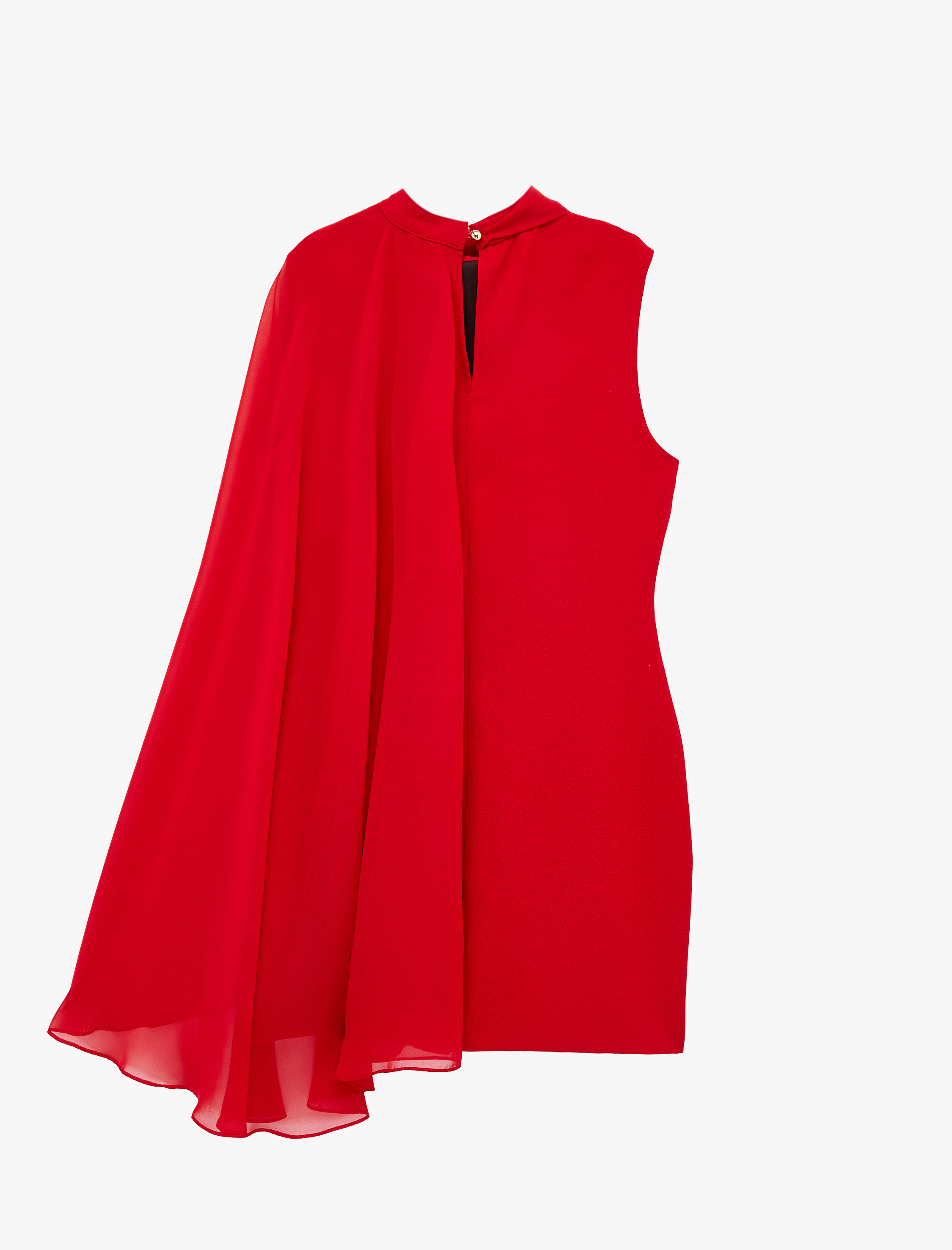   Bisiklet Yaka Pelerin Kollu A Kesim Krep Mini Elbise