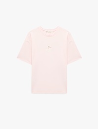 Rahat Kalıp Kısa Kollu Bisiklet Yaka Kedi Nakışlı Tişört