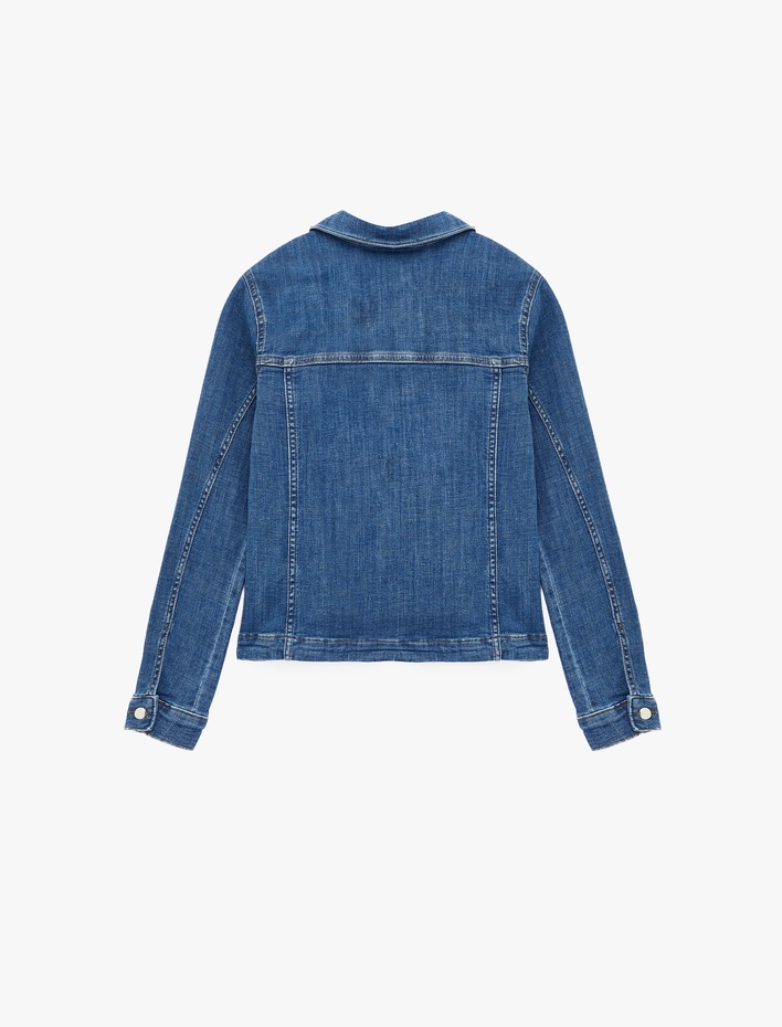  Slim Fit Uzun Kollu Klasik Yaka Fermuarlı Denim Ceket