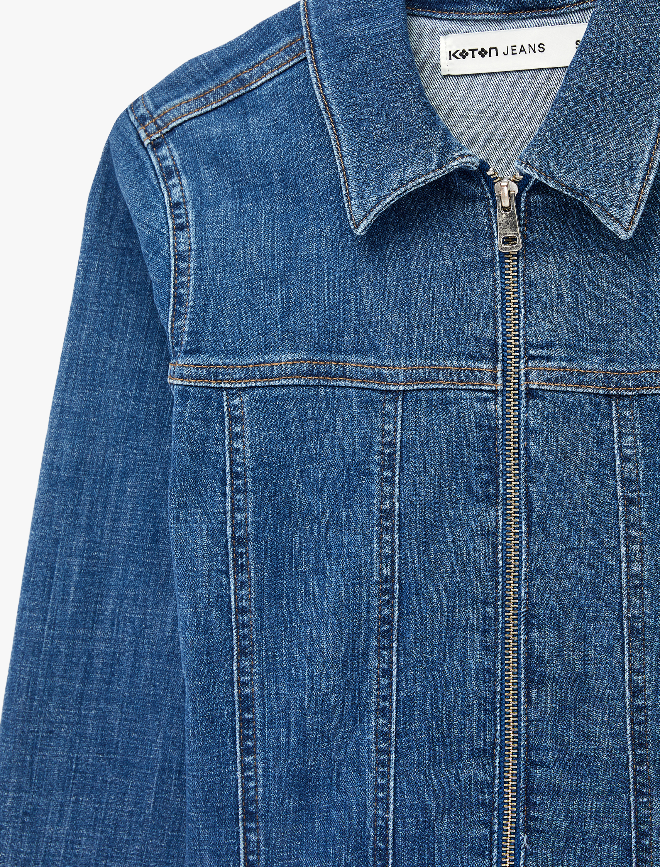   Slim Fit Uzun Kollu Klasik Yaka Fermuarlı Denim Ceket