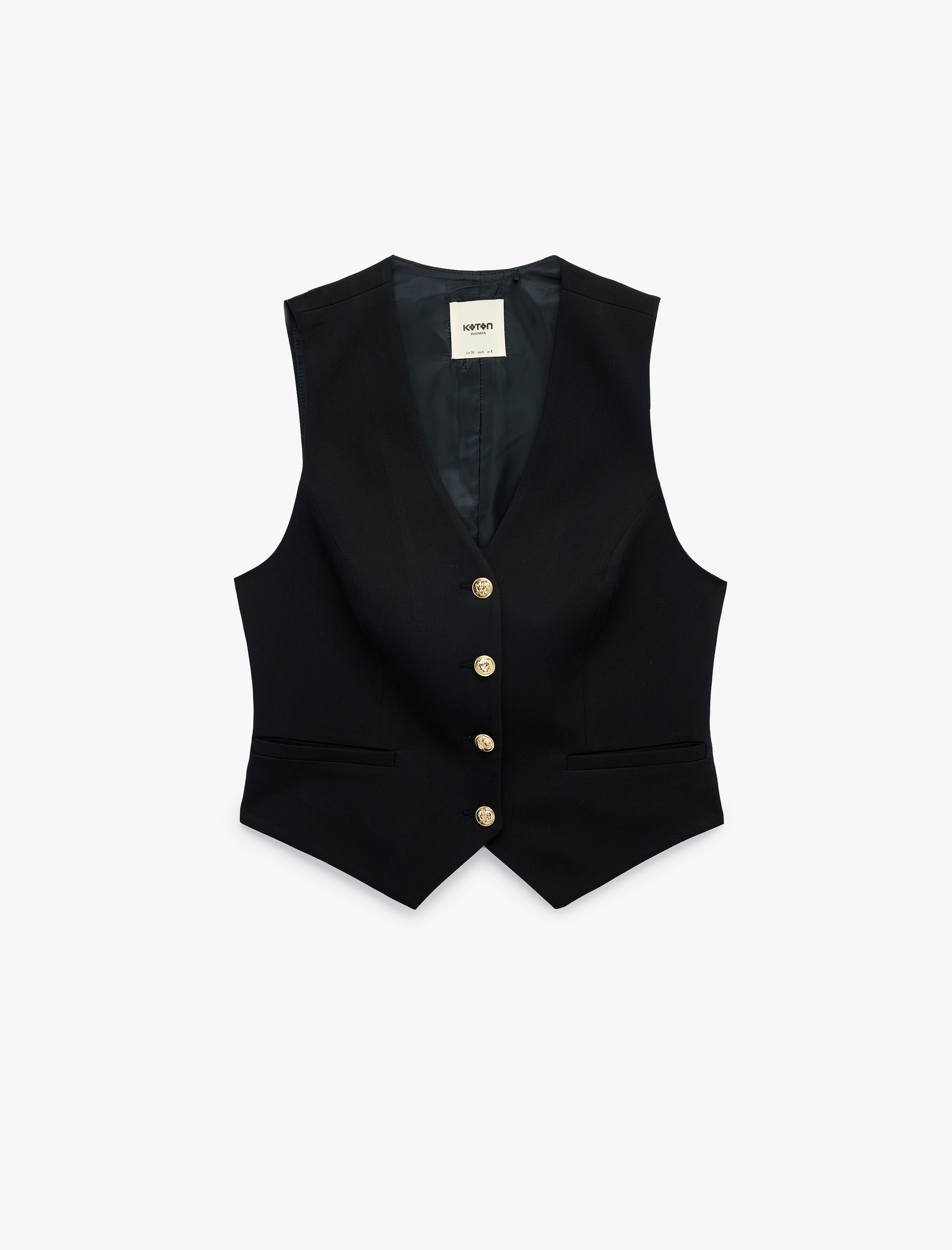   Metal Düğme Detaylı Kolsuz V Yaka Blazer Yelek