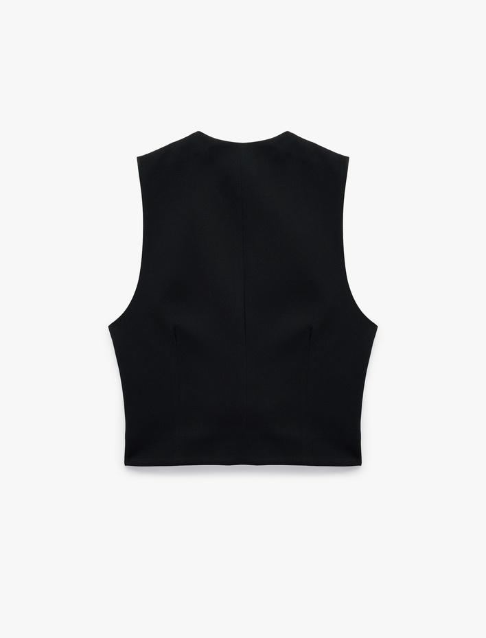  Metal Düğme Detaylı Kolsuz V Yaka Blazer Yelek