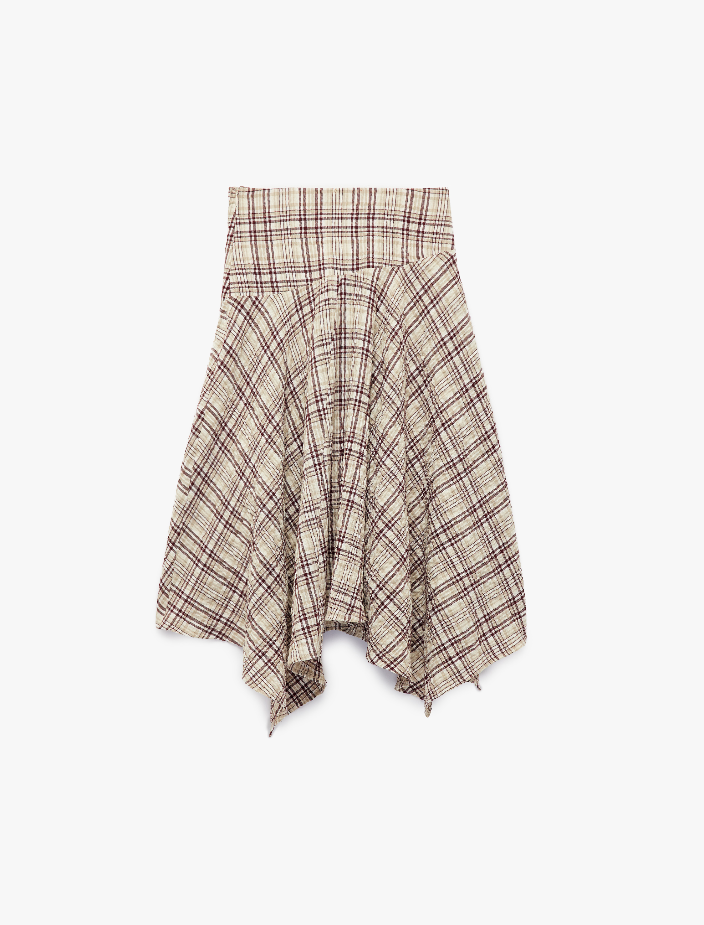  Kız Çocuk Viskon Krinkıl Kumaş Dokulu Asimetrik Kesim Ekose Etek