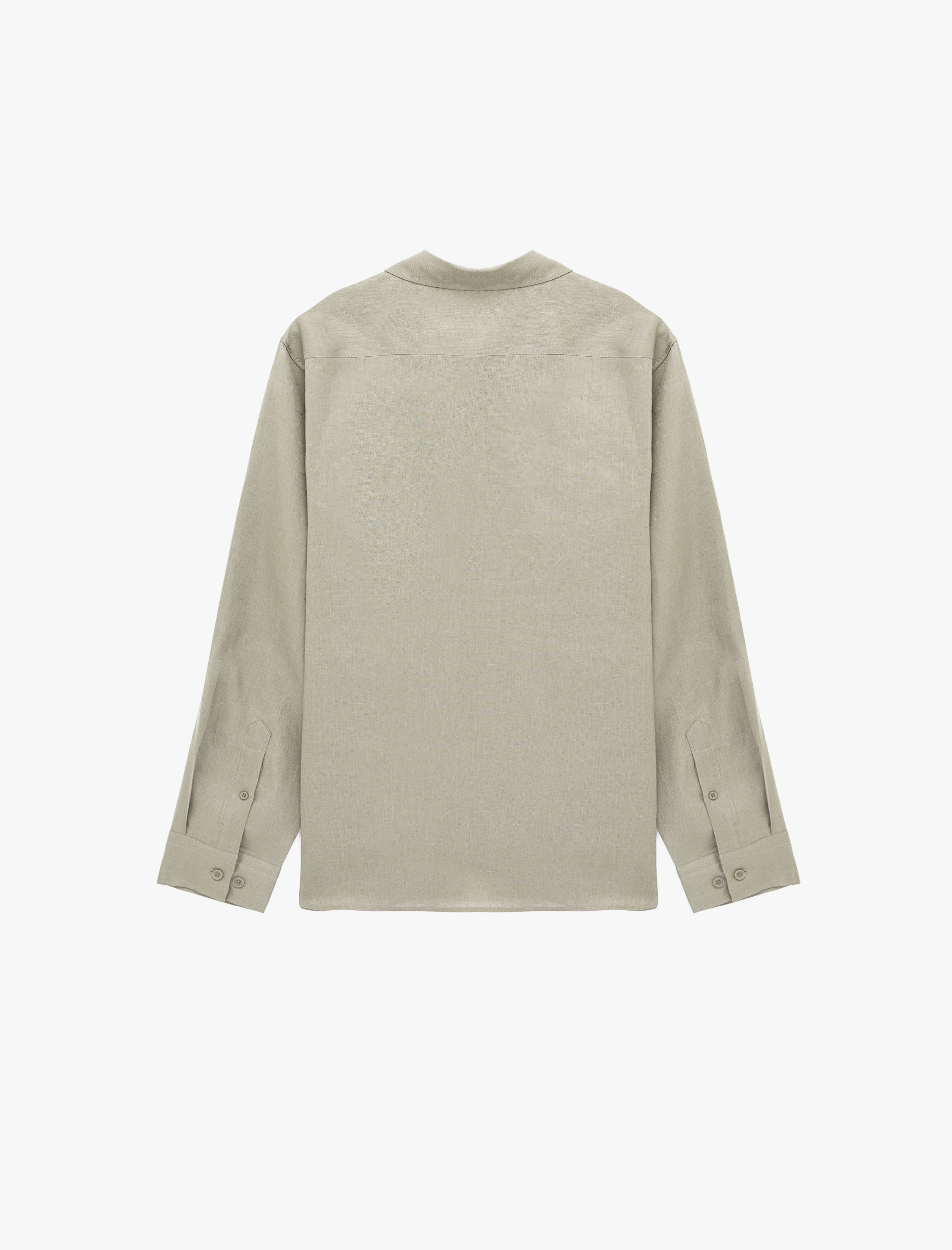   Regular Fit Düğmeli Klasik Yaka Uzun Kollu Keten Gömlek