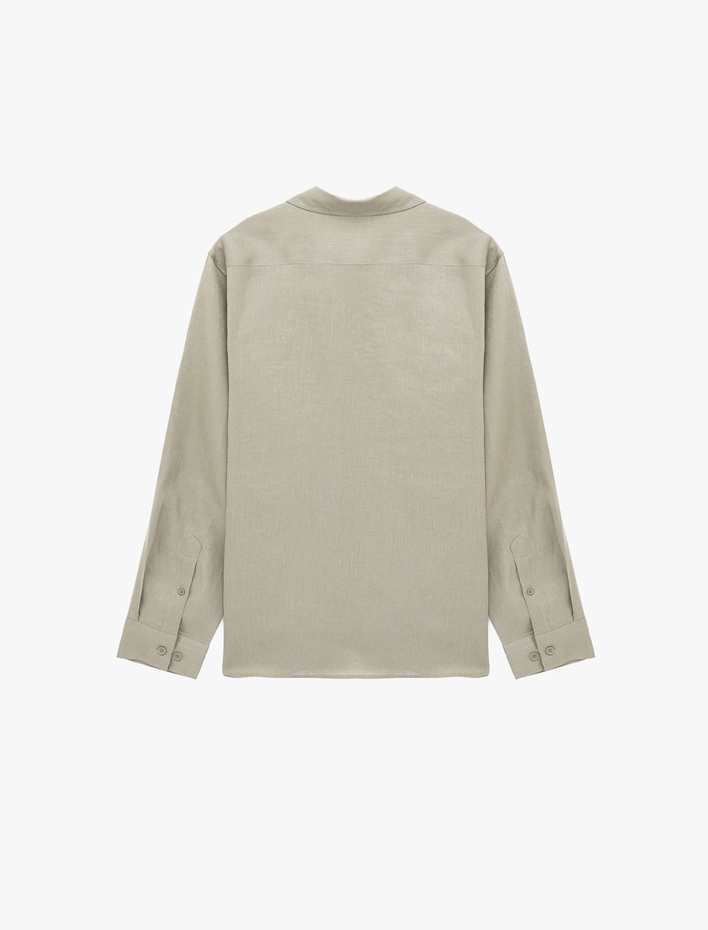  Regular Fit Düğmeli Klasik Yaka Uzun Kollu Keten Gömlek