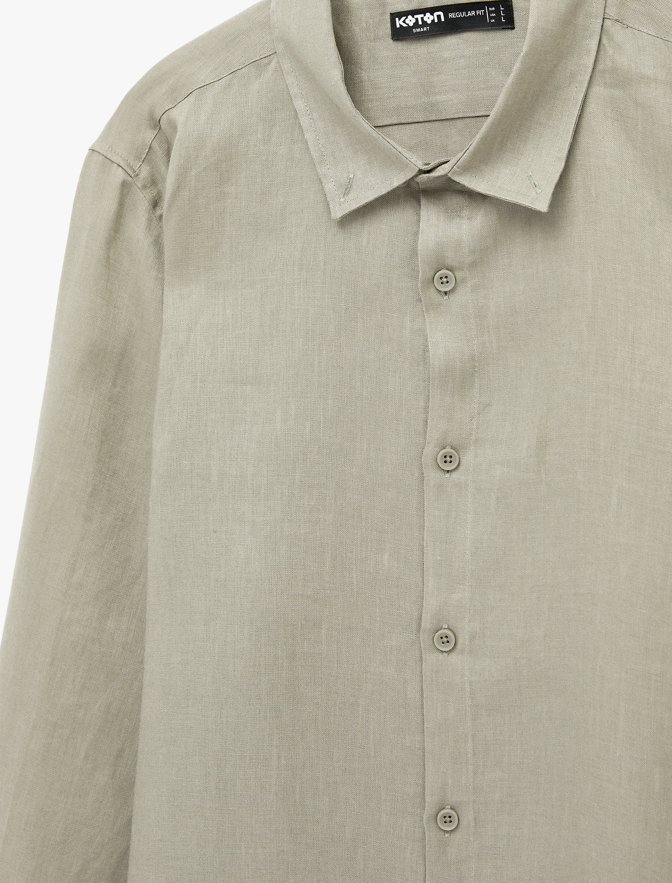   Regular Fit Düğmeli Klasik Yaka Uzun Kollu Keten Gömlek