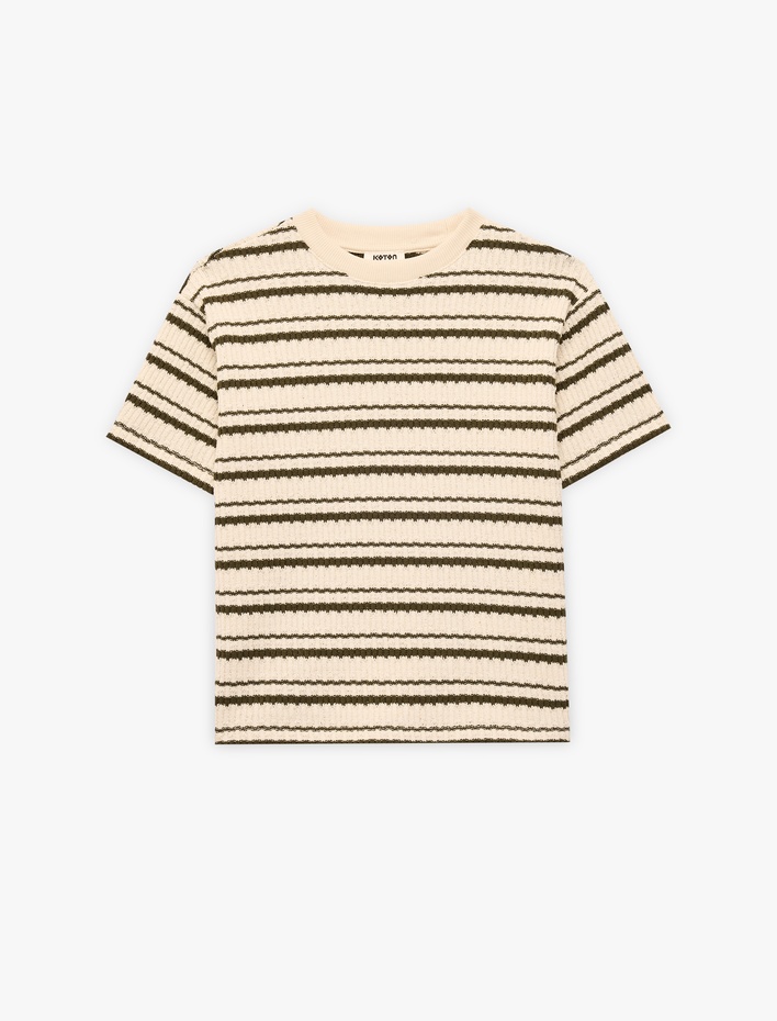 Erkek Çocuk Kısa Kollu Bisiklet Yaka Çizgili Oversize Tişört