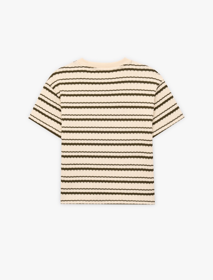 Erkek Çocuk Kısa Kollu Bisiklet Yaka Çizgili Oversize Tişört