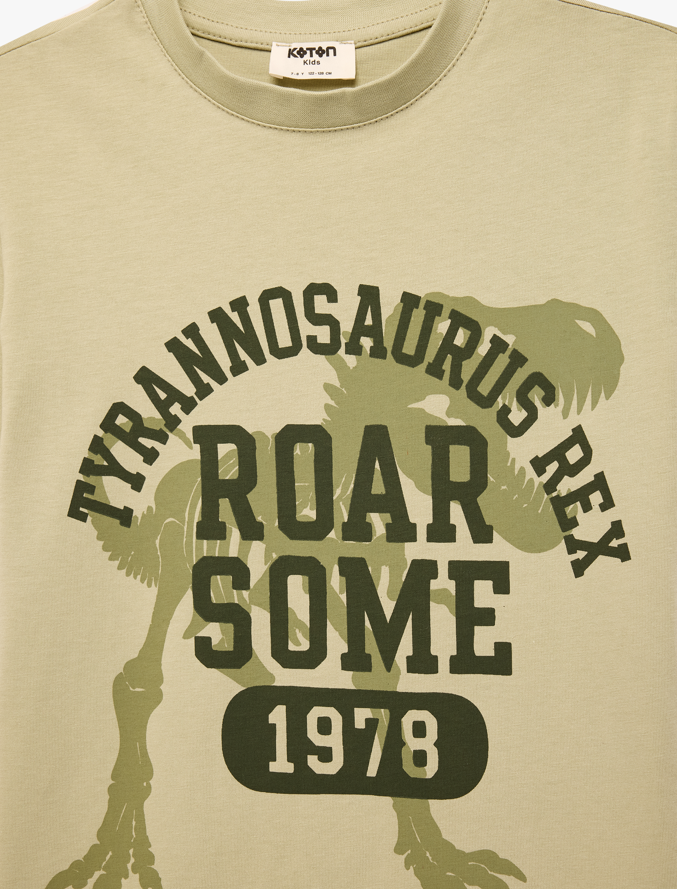  Erkek Çocuk Pamuklu Kısa Kollu Bisiklet Yaka Dinozor Baskılı Tişört