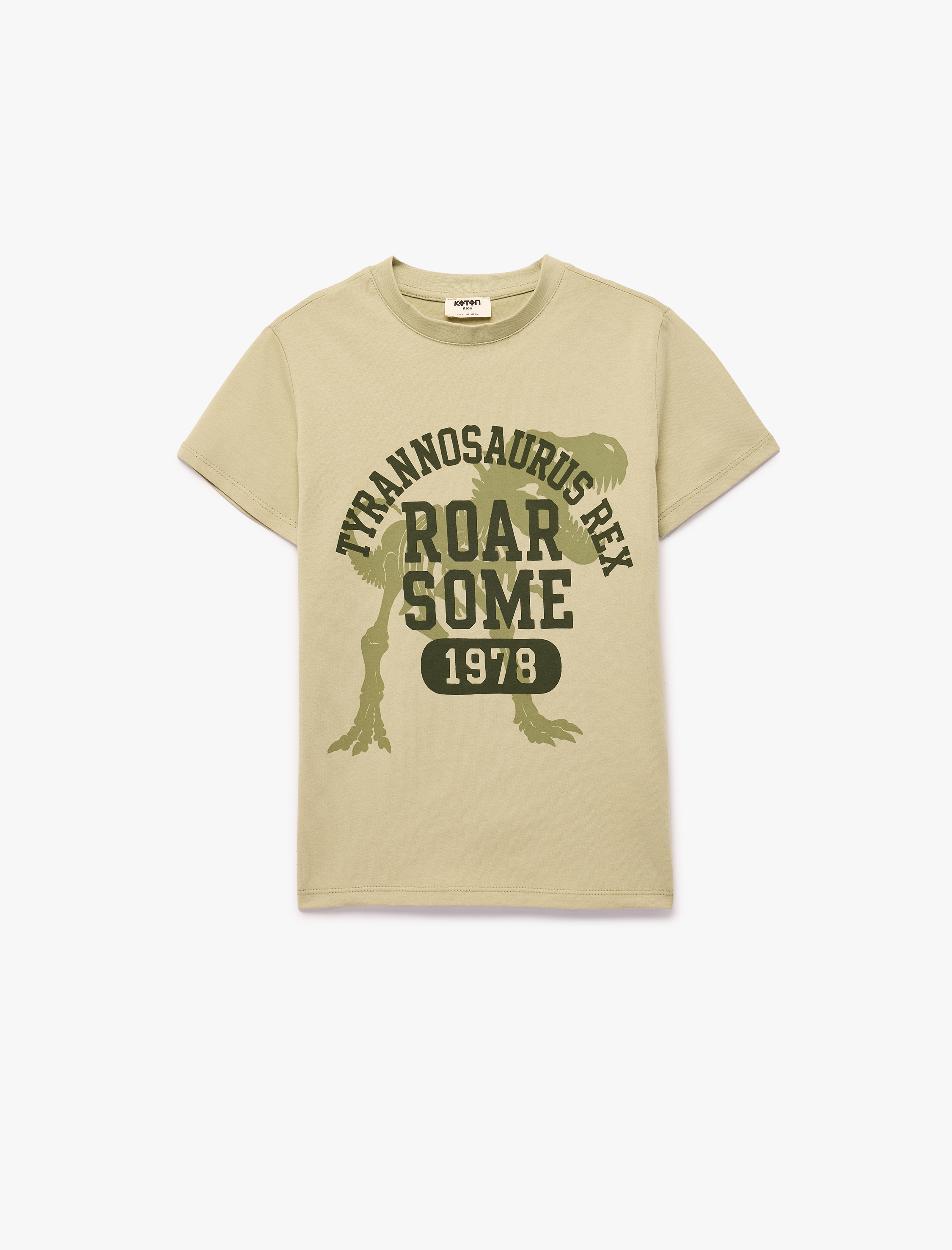  Erkek Çocuk Pamuklu Kısa Kollu Bisiklet Yaka Dinozor Baskılı Tişört
