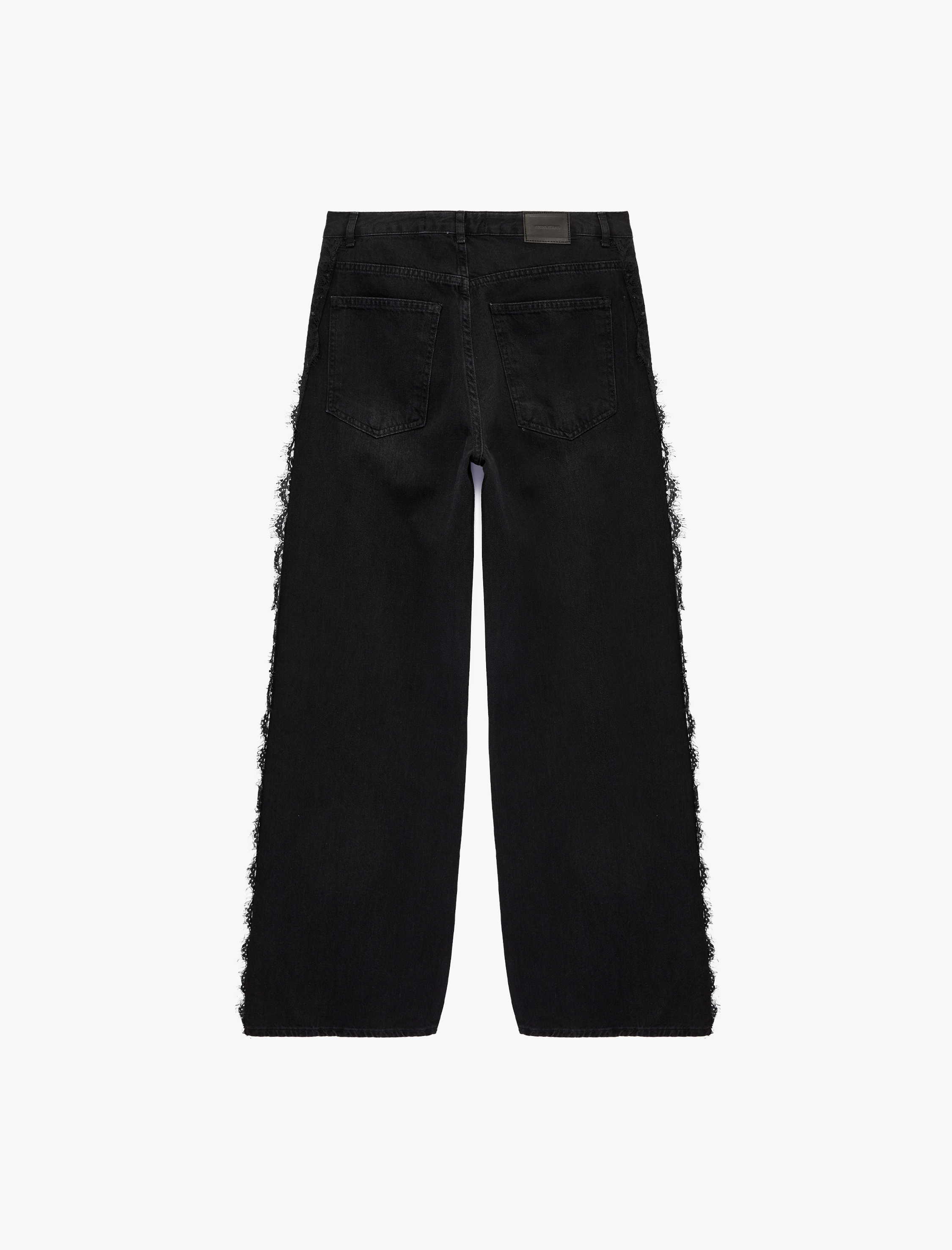   Pamuklu Dantel Detaylı Geniş Paça Denim Pantolon -  Wide Leg Jeans