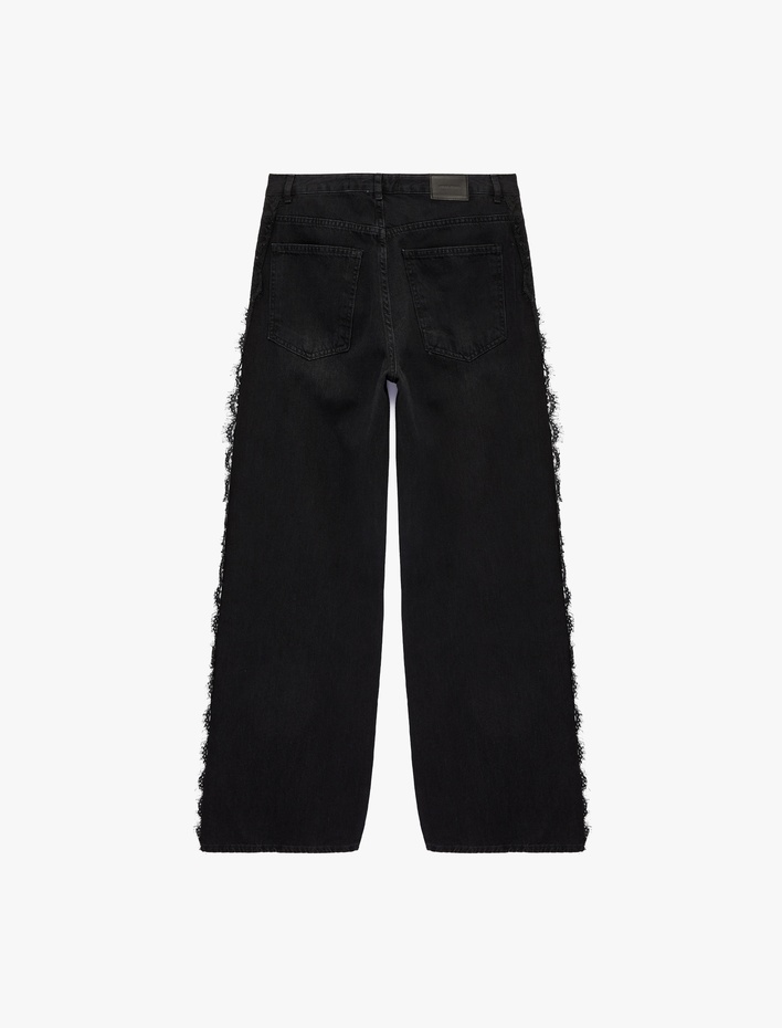  Pamuklu Dantel Detaylı Geniş Paça Denim Pantolon -  Wide Leg Jeans