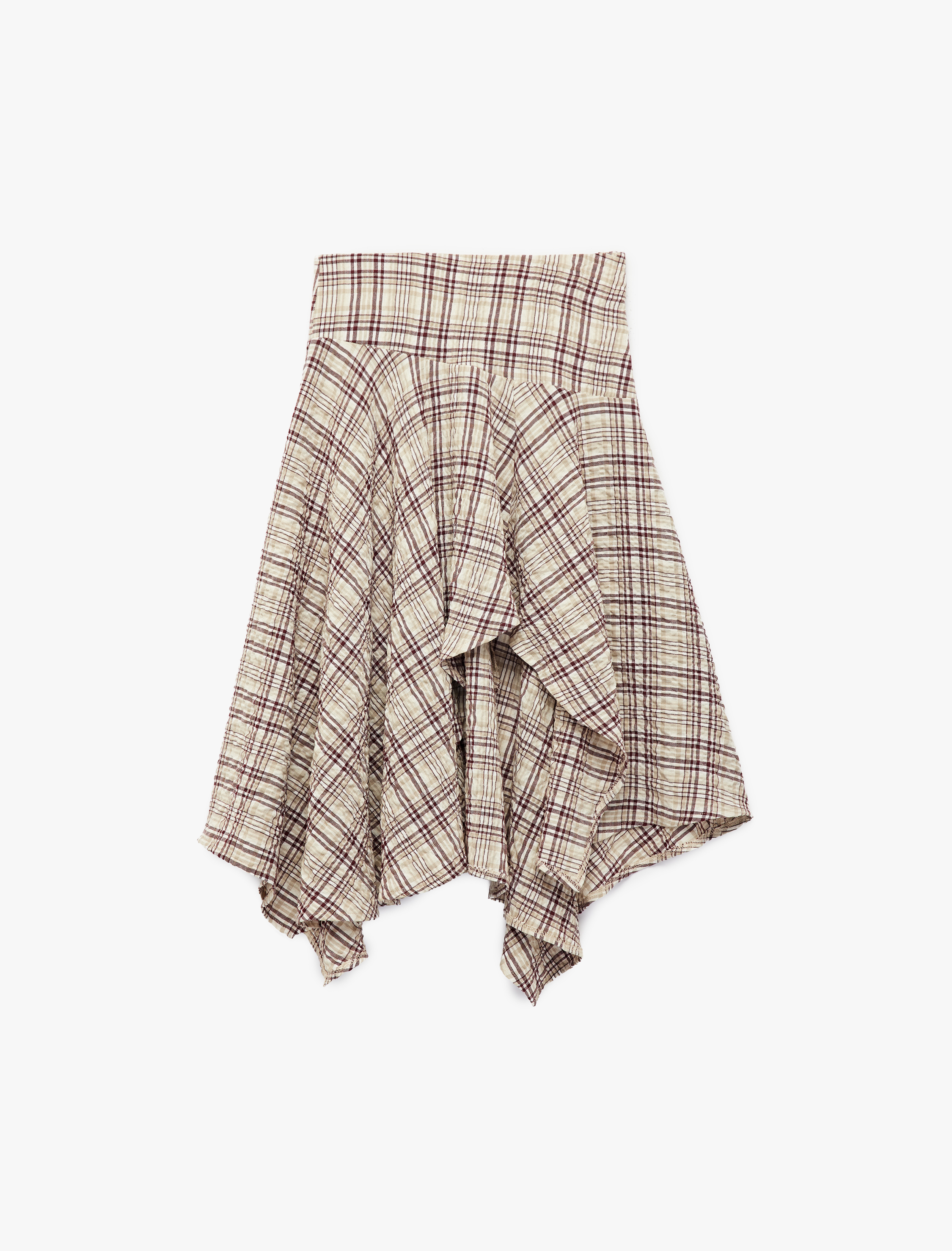  Kız Çocuk Viskon Krinkıl Kumaş Dokulu Asimetrik Kesim Ekose Etek