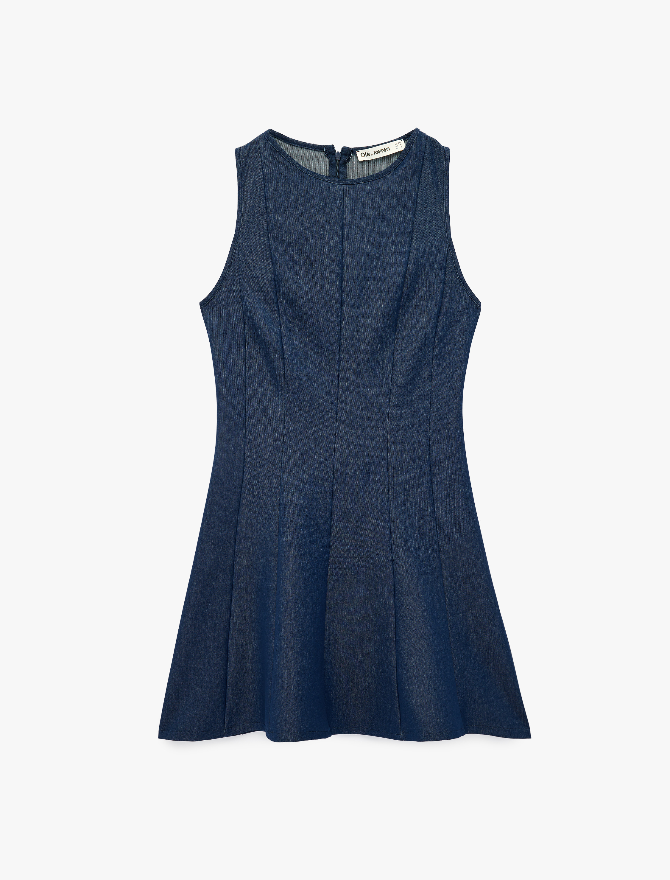   Kolsuz Dikiş Detaylı Bisiklet Yaka Viskon A Kesim Mini Elbise