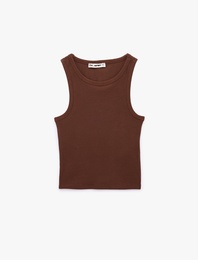 Slim Fit Bisiklet Yaka Fitilli Kolsuz Atlet