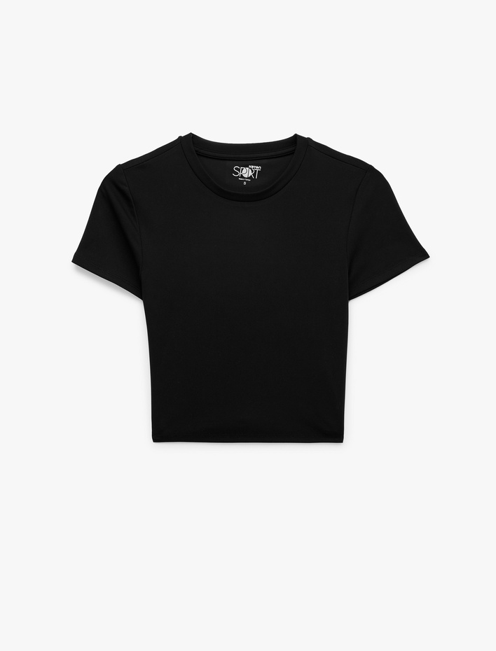  Slim Fit Kısa Kollu Bisiklet Yaka Crop Spor Tişört