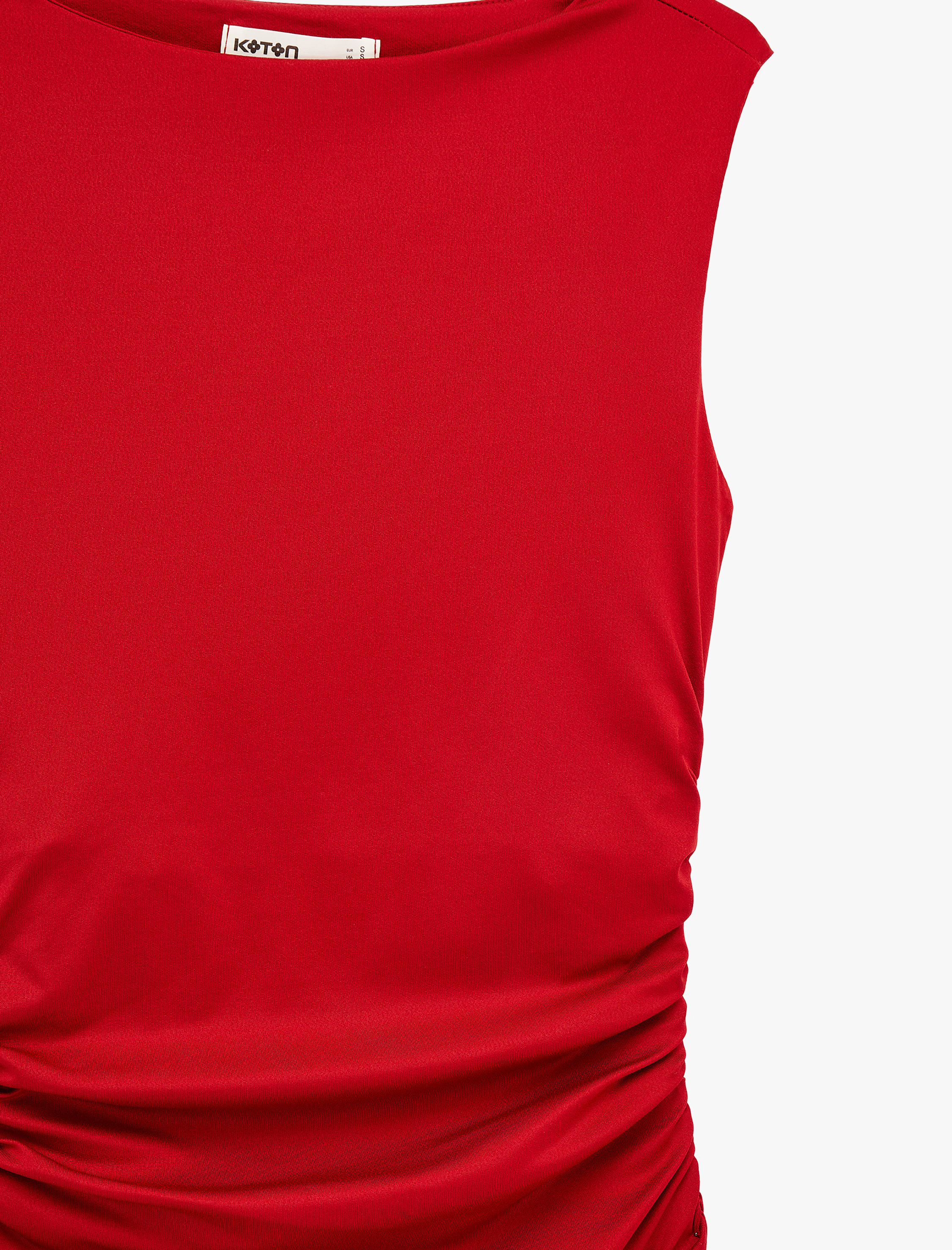   Bisiklet Yaka Kolsuz Drape Detaylı Midi Kalem Elbise