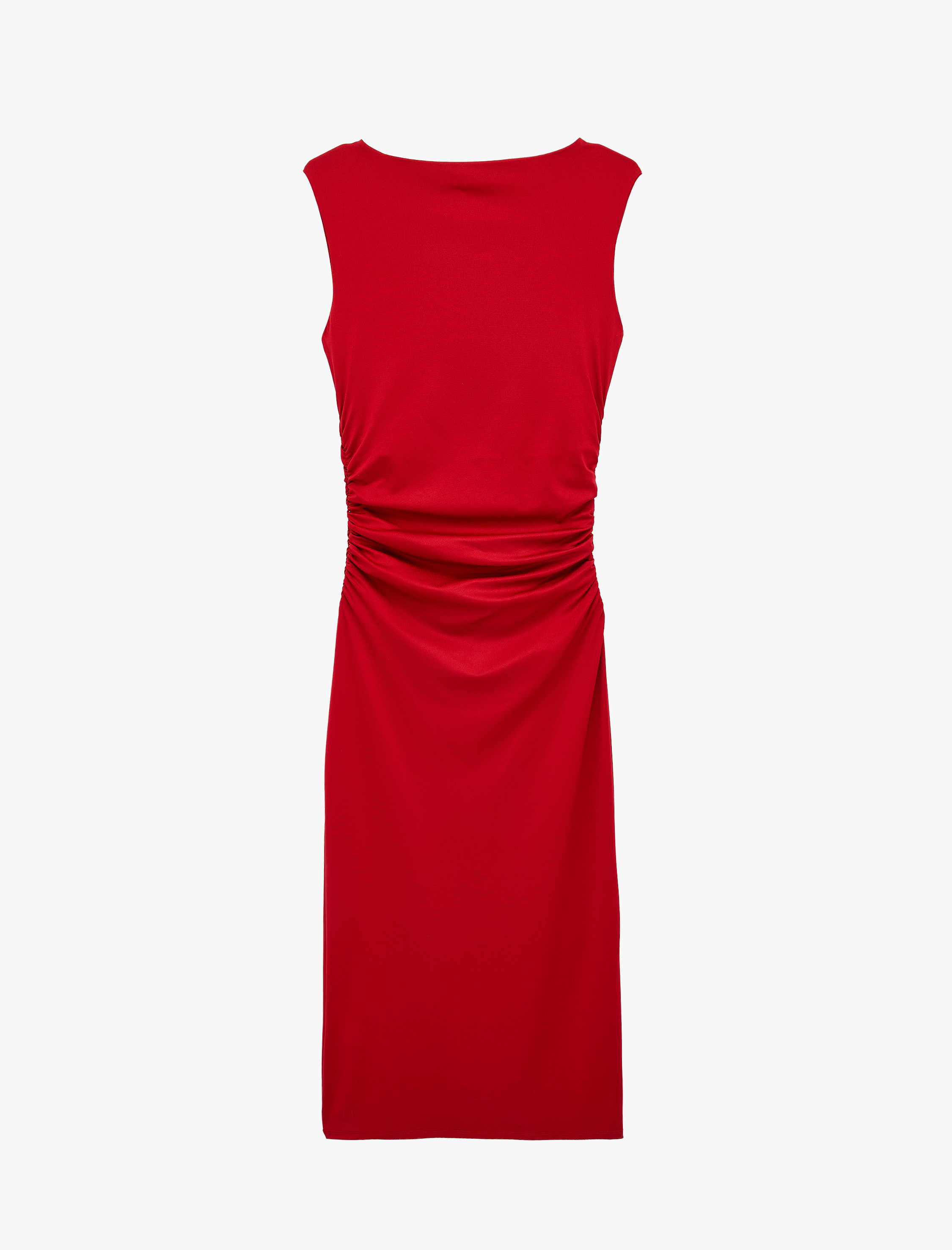   Bisiklet Yaka Kolsuz Drape Detaylı Midi Kalem Elbise