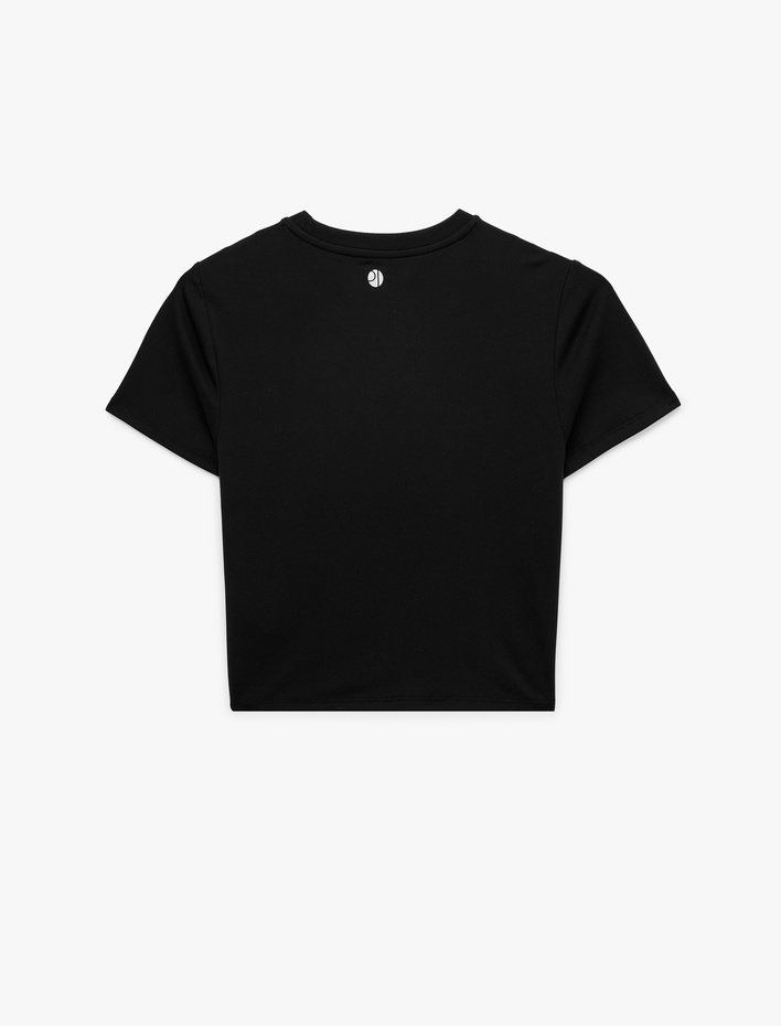  Slim Fit Kısa Kollu Bisiklet Yaka Crop Spor Tişört