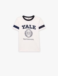 Pamuklu Kısa Kollu Bisiklet Yaka Lisanslı Yale Baskılı Oversize Tişört
