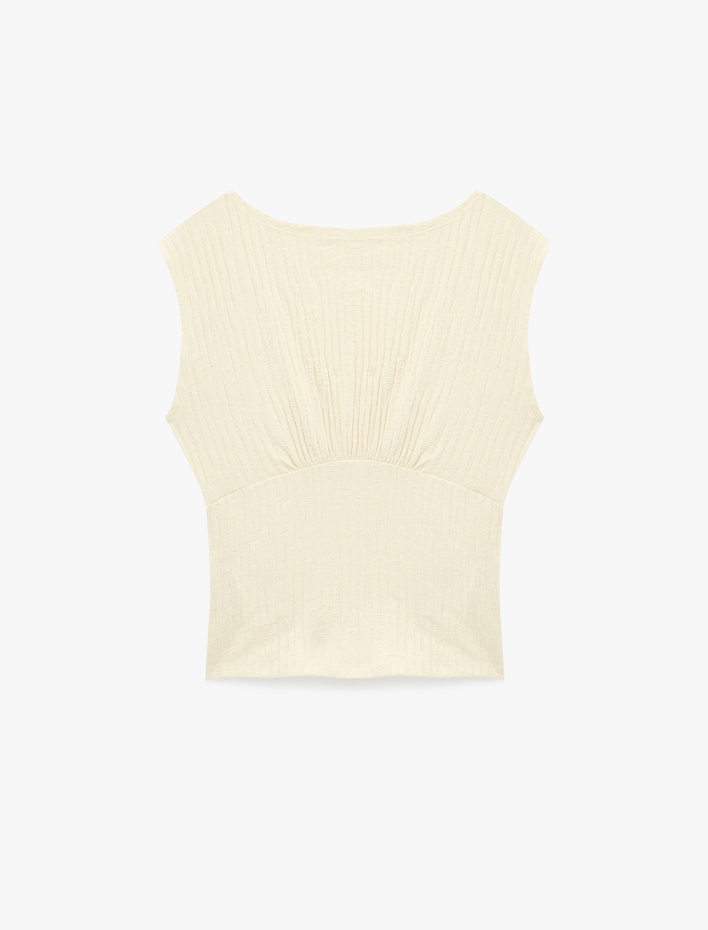  Pamuklu Kolsuz Slim Fit Kayık Yaka Tişört