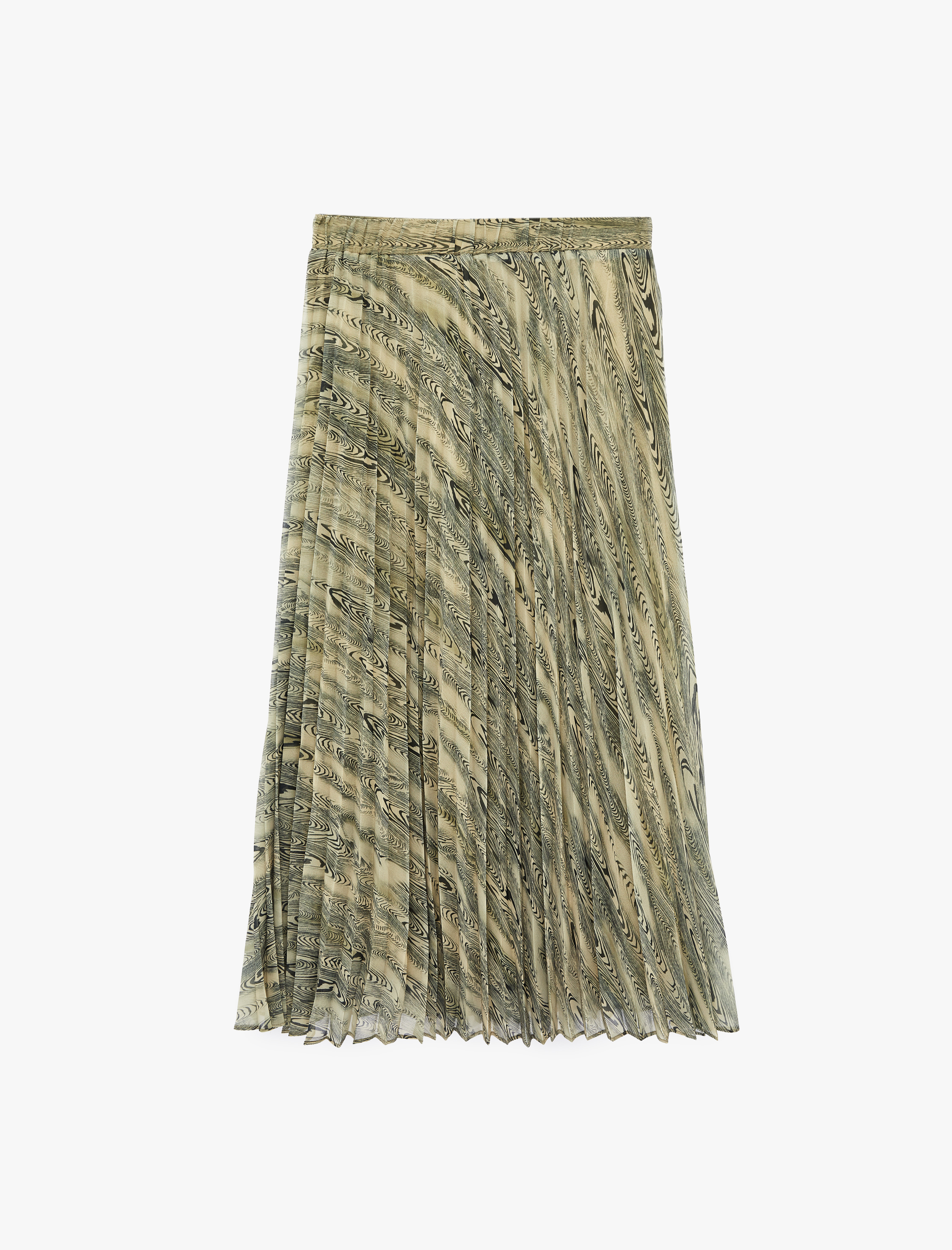   Kalın Pileli Soyut Desenli Şifon Midi Etek