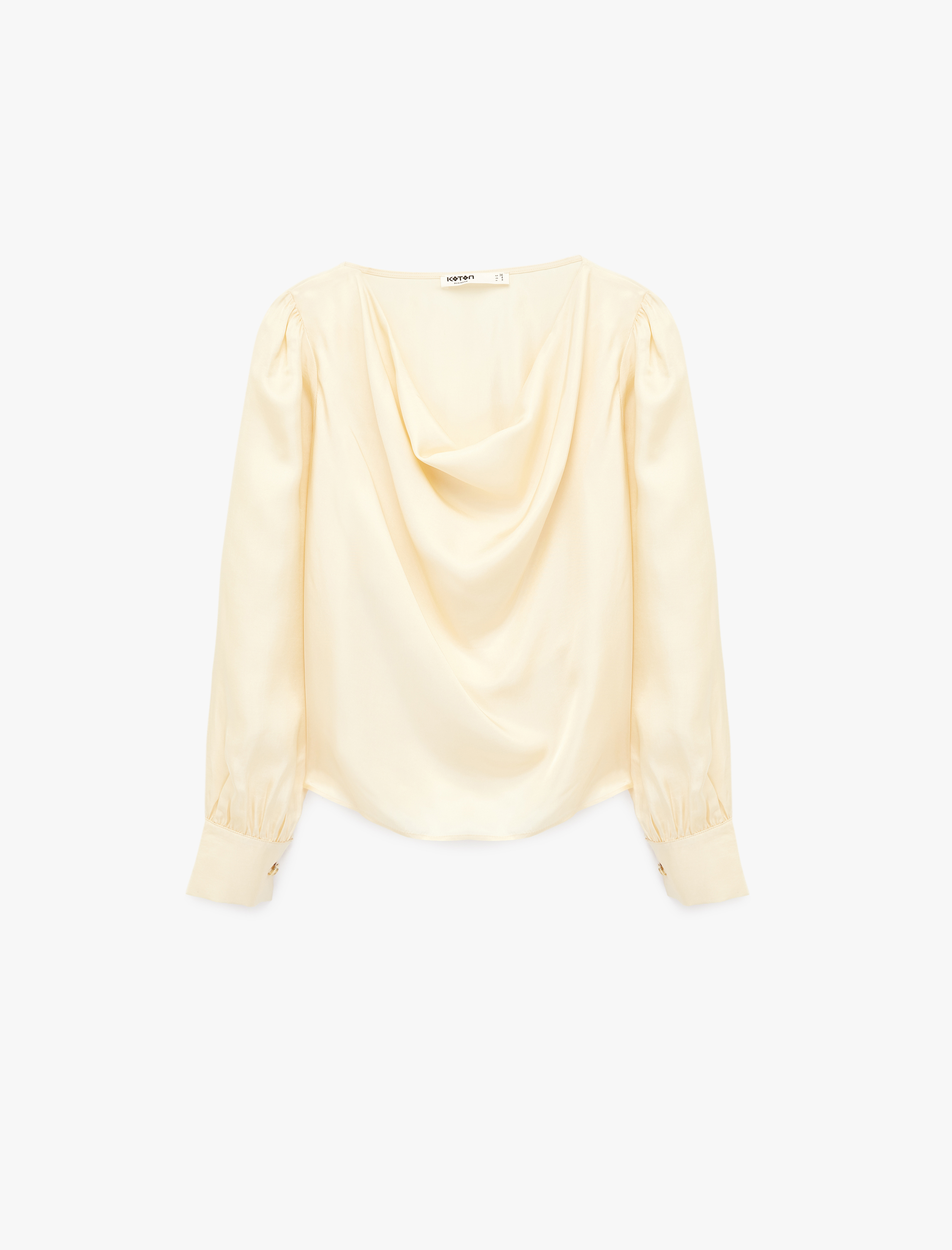   Viskon Uzun Kollu Degaje Yaka Saten Bluz