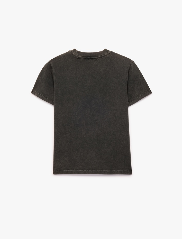 Erkek Çocuk Pamuklu Kısa Kollu Bisiklet Yaka İşleme Detaylı Baskılı Tişört